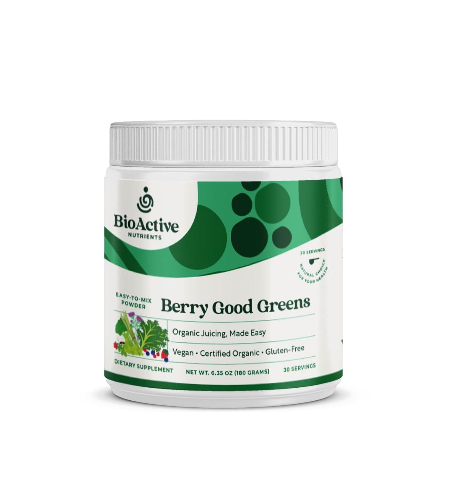 BIOACTIVE NUTRIENTS: Berry Good Greens - Superfood Powder - 30 Servings - 100% USDA Organic Non-GMO Vegan Supplement Helps Boost Energy Detox Healthy Metabolism Whole Food Nutrition - Buy Online on GoSupps.com
