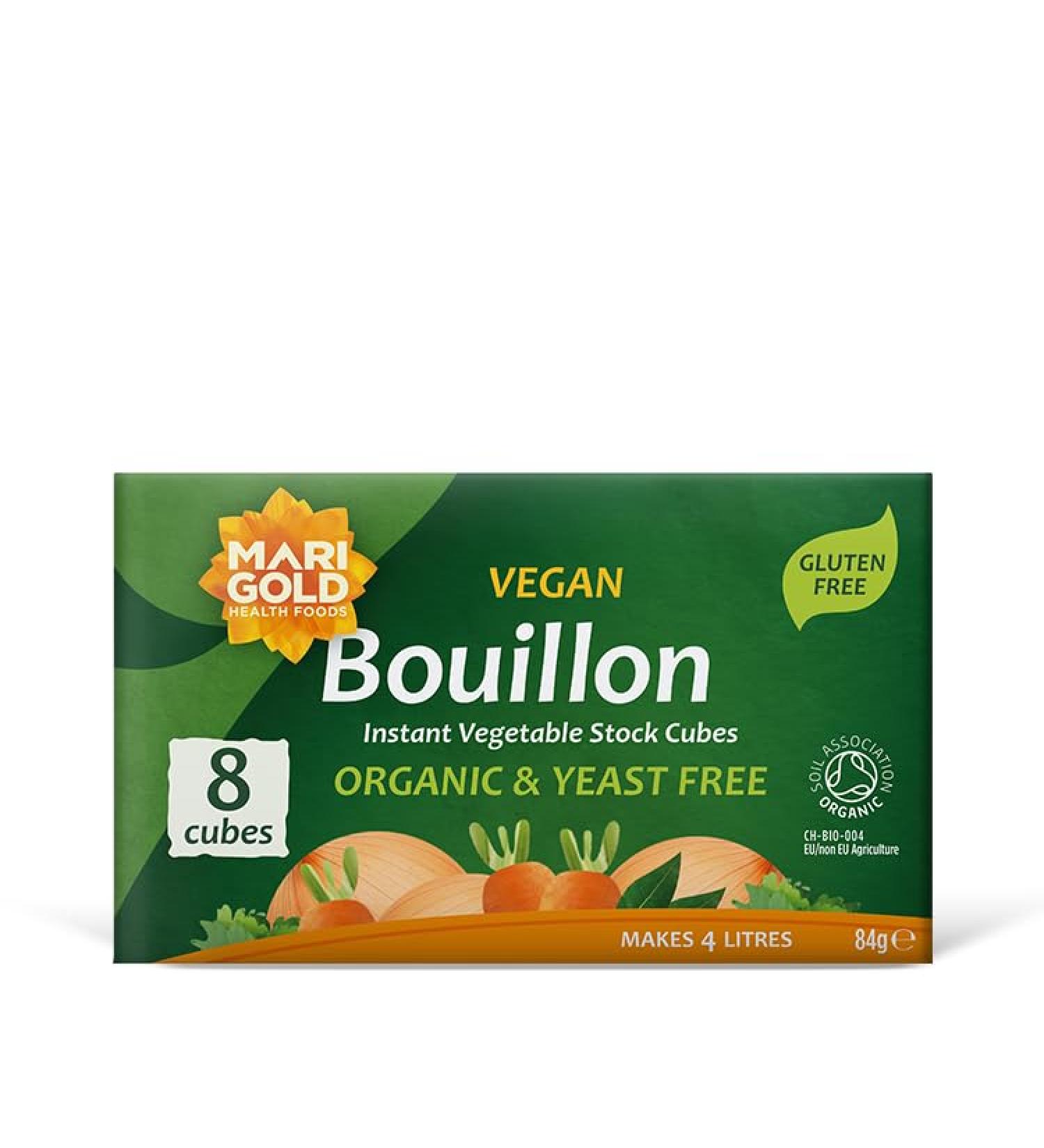 Marigold Health Foods Organic Vegan Bouillon Stock Cubes - Yeast Gluten & Palm Oil Free - 8 Cubes (Pack of 6)