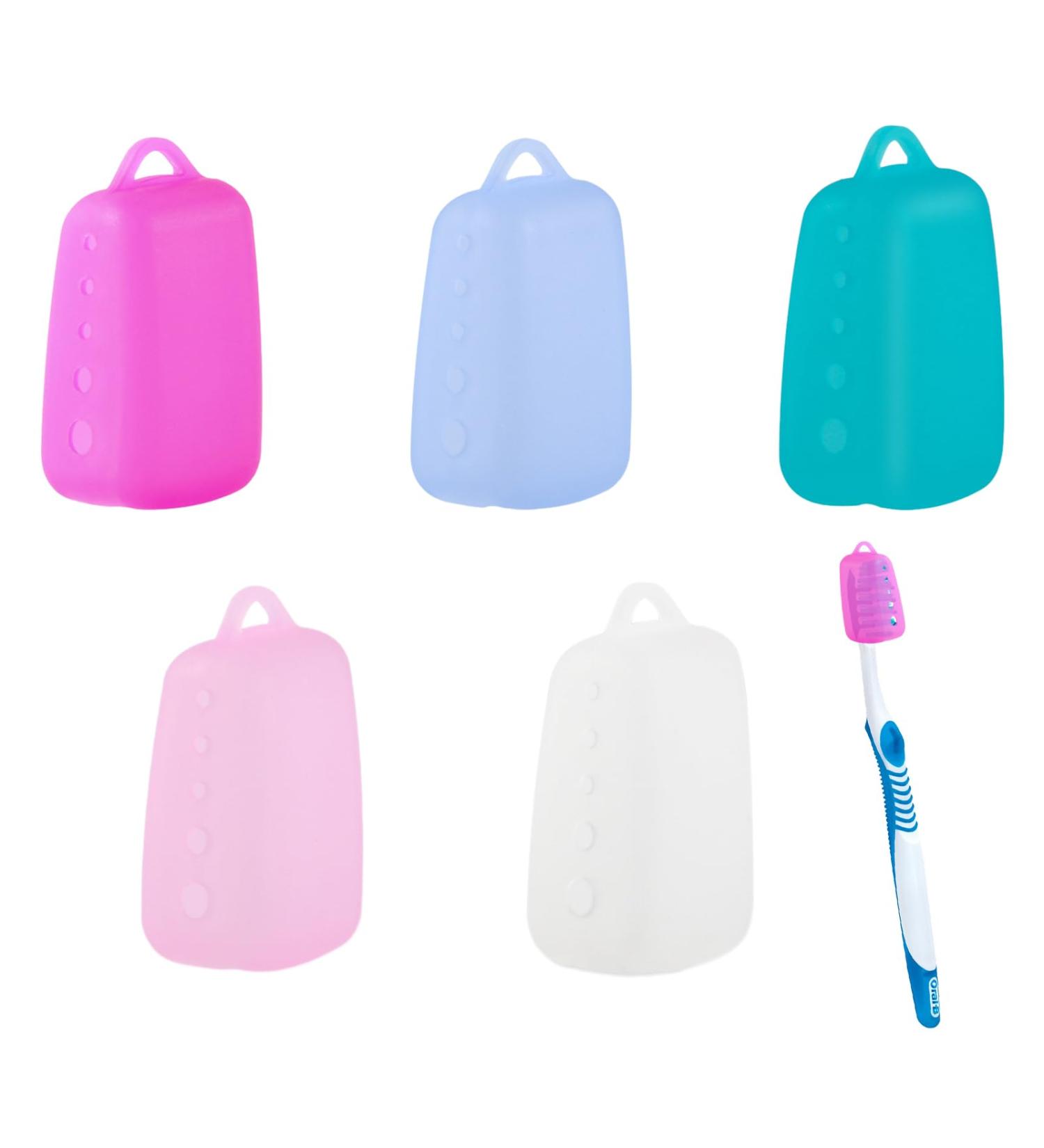 Travel Toothbrush Head Holder - 5 Silicone Covers for Toothbrush Protection | Ventilated Toothbrush Cases for Home & Travel - Buy Online on GoSupps.com