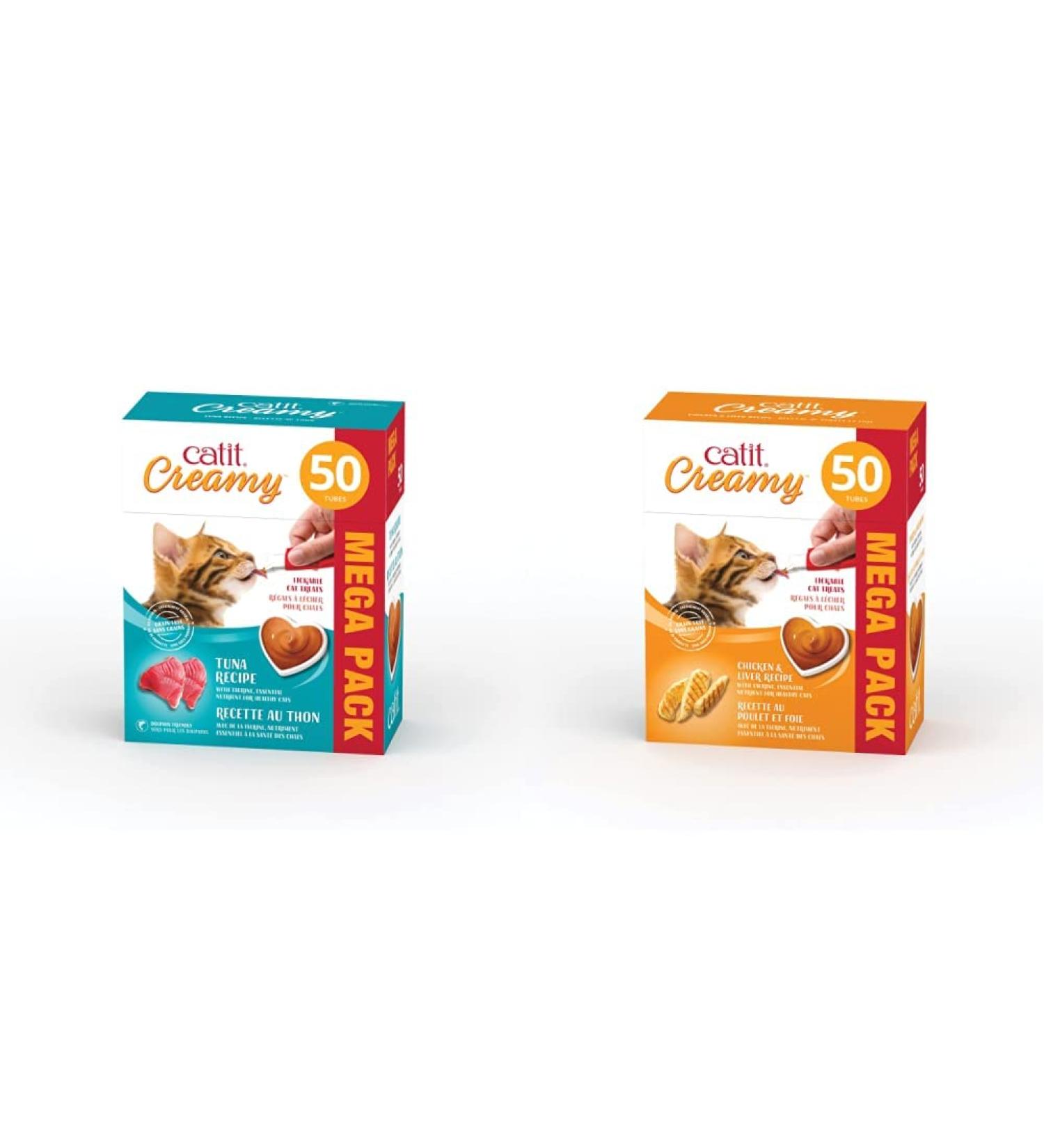Catit Creamy Tuna | Creamy Chicken & Liver Lickable Cat Treat - 100 Tubes Mega Pack Cat Treat + Cat Treat Liver - Buy Online on GoSupps.com