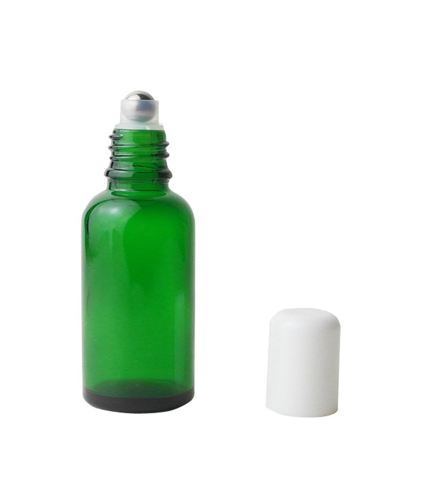 3pcs 30ml upscale empty refillable green glass roll on bottles essential oil perfume bottles with white cap rose oil bottle