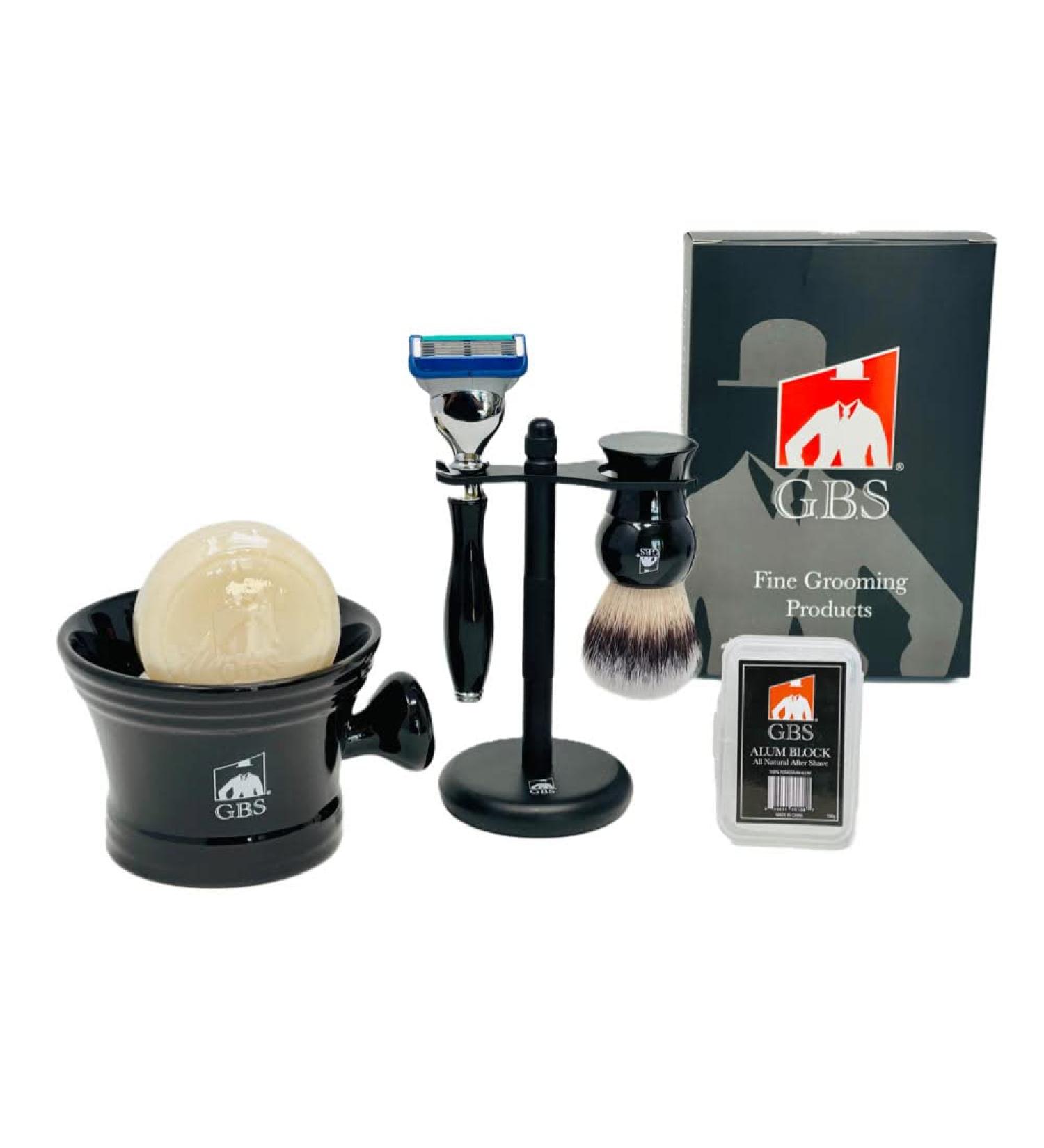 Buy G.B.S Wet Shaving Kit - Black Razor Blade Synthetic Brush Mug & Soap for Ultimate Shaving Experience - Buy Online on GoSupps.com