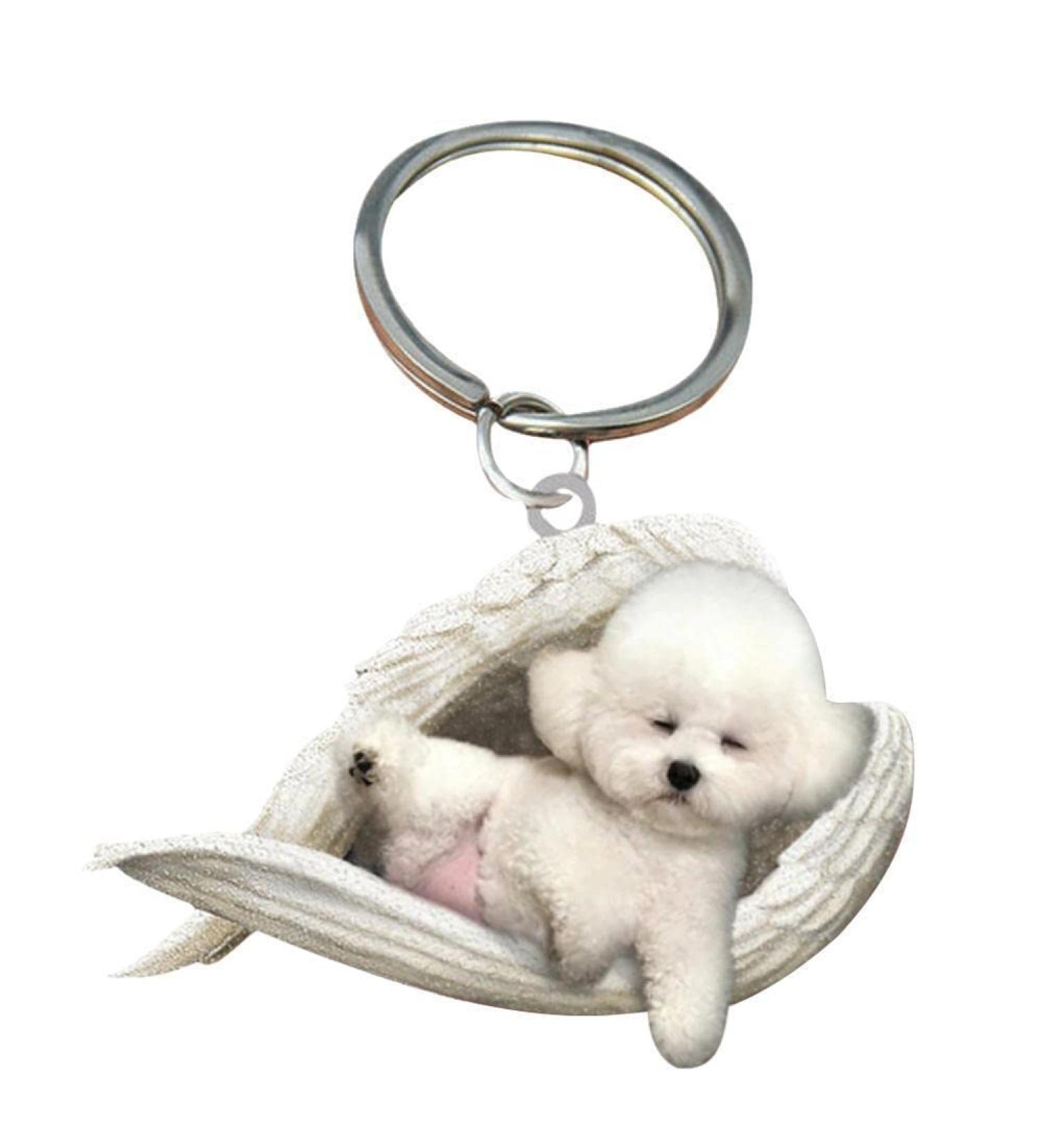 Buy Cute Sleeping Dog Angel Car Pendant | Best Keychain for Dog Lovers & Moms | Perfect Rear View Mirror Decor | Bichon Pet Accessories - Buy Online on GoSupps.com
