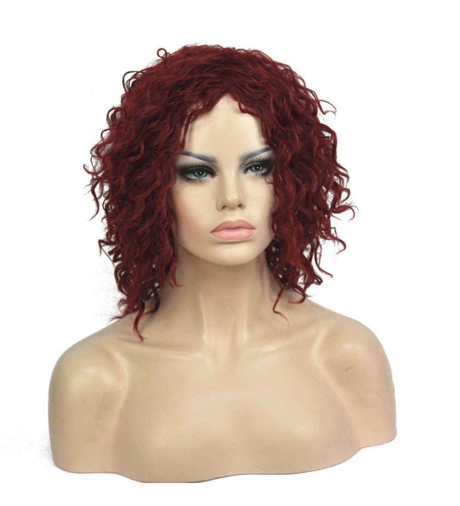 SHIYID Women's Medium Kinky Curly Red Wig - Natural Synthetic Full Wig for African American Style - Buy Online on GoSupps.com