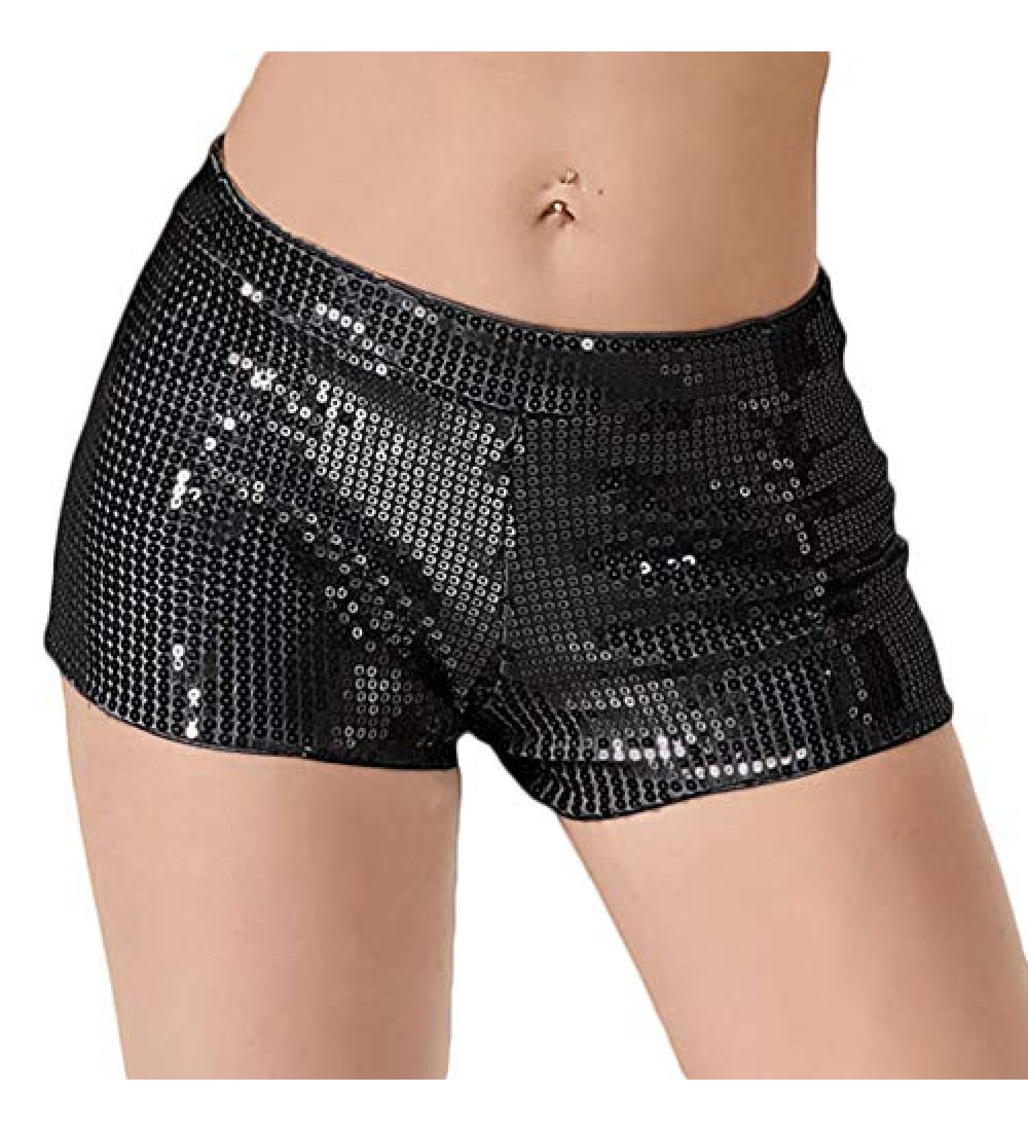 JUST BEHAVIOR Women's Sequin Shimmer Rave Booty Shorts - Metallic Black Red Silver Gold - Large - Buy Online on GoSupps.com