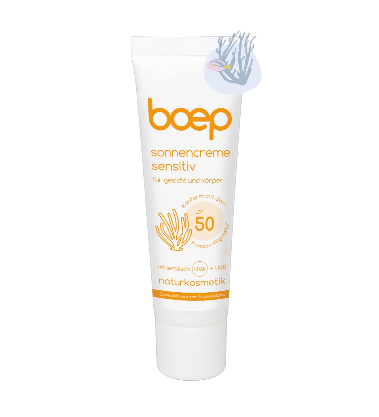 Boep Sunscreen Sensitive LSF 50 | Mineral Sun Protection for Babies Children & Adults | Vegan Natural Cosmetics | Face & Body SPF | 50ml - Buy Online on GoSupps.com