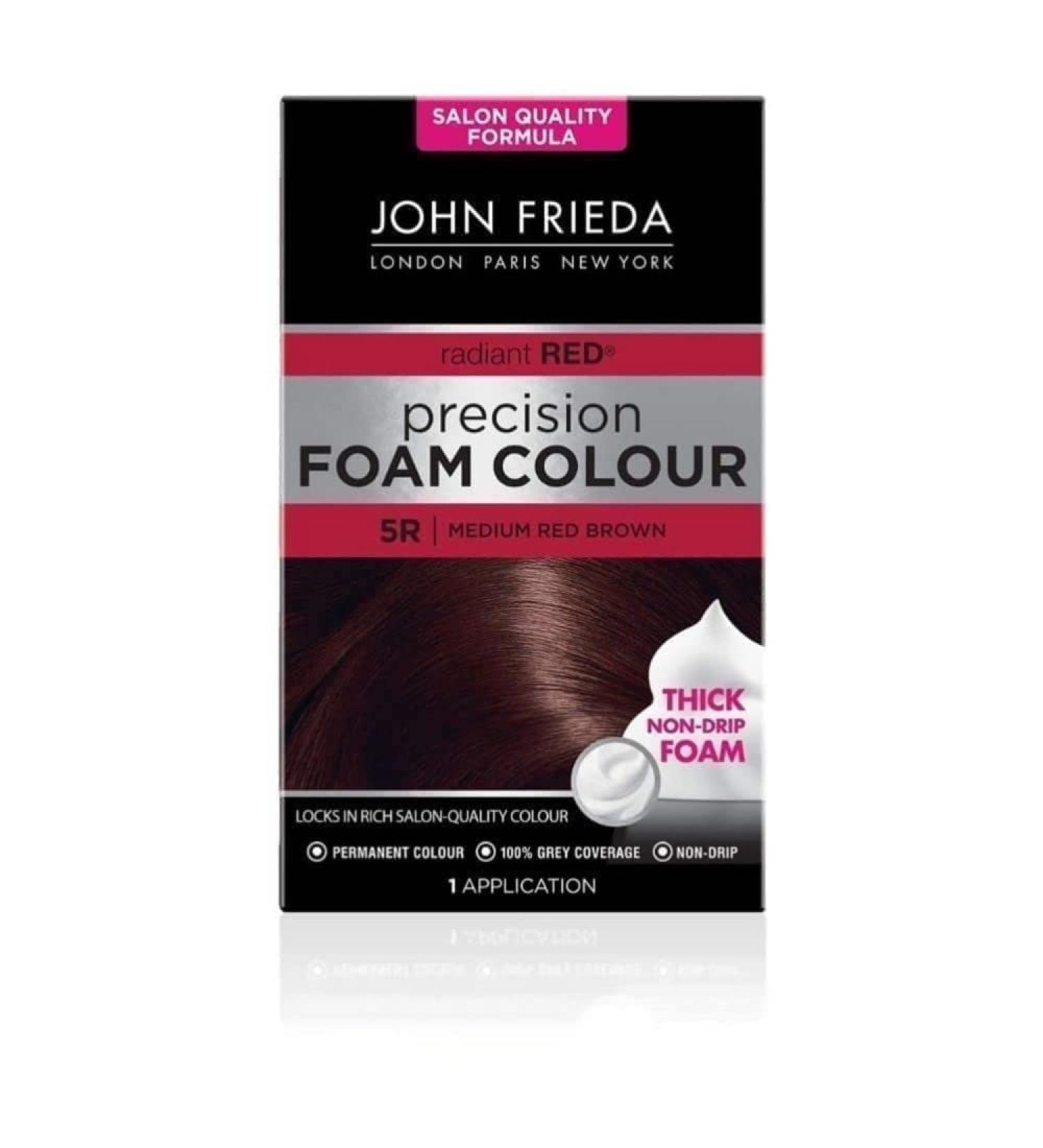 John Frieda Precision Foam Colour 5R Salon-Finish Medium Red Brown Hair Dye Permanent Red Brown Hair Colour 100% Grey Coverage Medium Red Brown 1 count (Pack of 1)