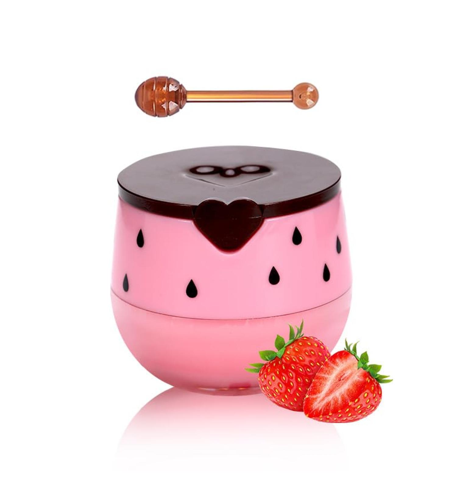 Bee Propolis Strawberry Lip Balm - Hydrating Lip Sleeping Mask for Dry Lips | Strawberry Extract & Propolis | Moisturizing Exfoliating Lip Treatment in Honey Pot Strawberries - Buy Online on GoSupps.com