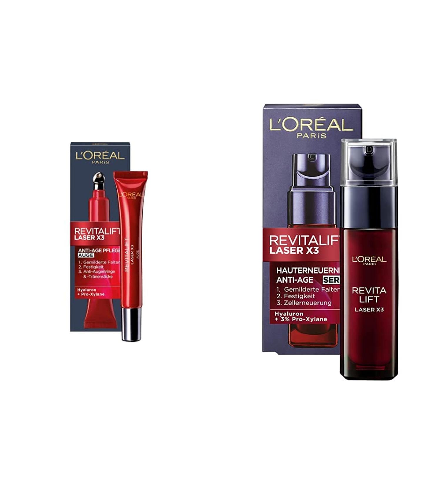 L'Or al Paris Revitalift Laser X3 Anti-Aging Eye Cream & Facial Serum Bundle - 3-Fold Effect Hyaluronic Acid 15ml + 30ml for Youthful Skin - Buy Online on GoSupps.com