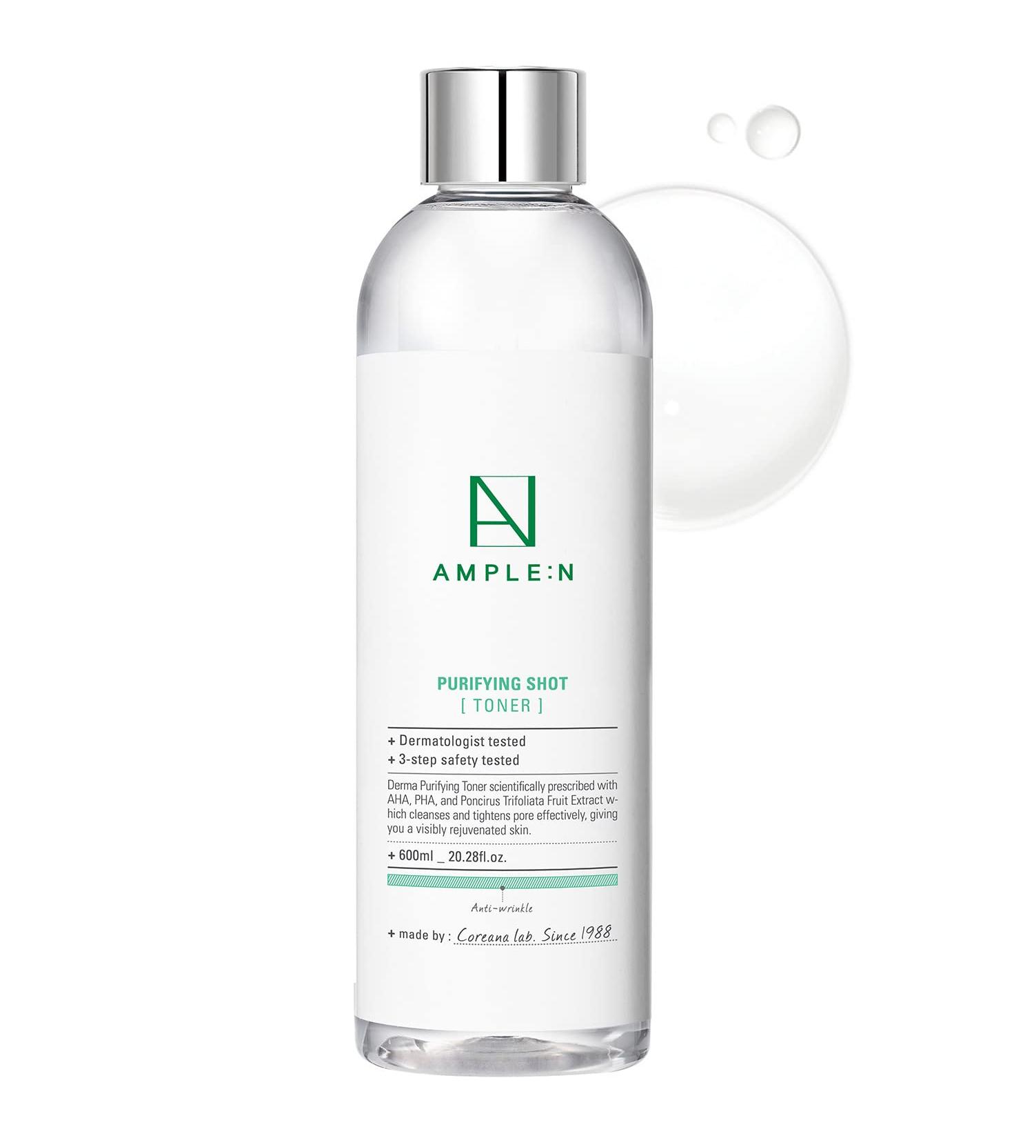 Ample:N Purifying Shot Toner Big- Korean AHA PHA Pore Refining Face Toner for Oily and Acne Skin - Refreshing Pore Tightening Astringent Removes Dead Skin Cells - 20.3 fl.oz. - Buy Online on GoSupps.com