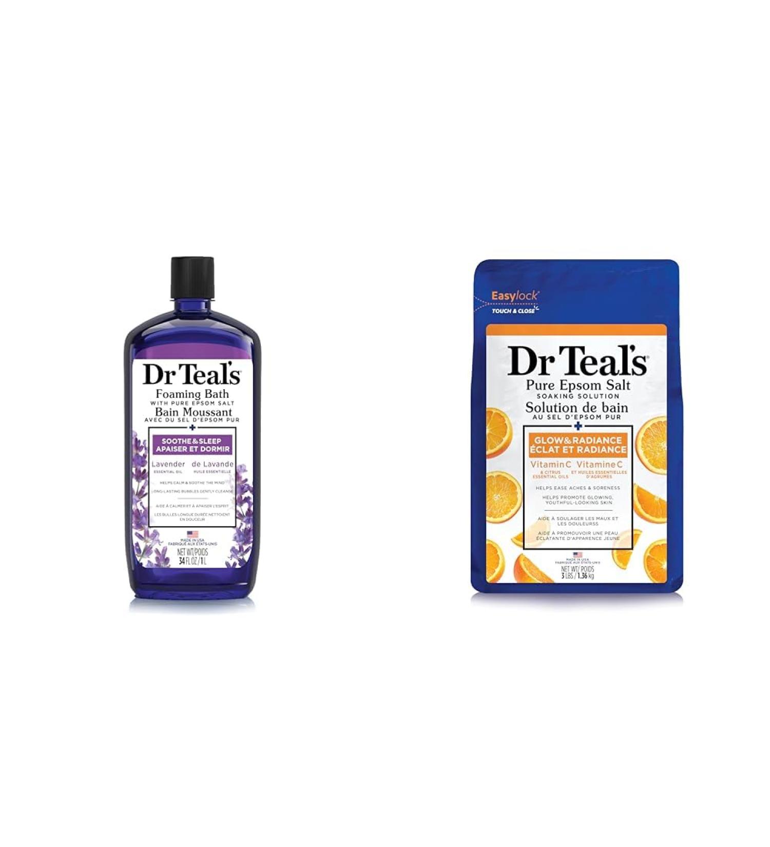 Dr Teal's lavender foaming bath 1000 Milliliter & (DRTE4) Vitamin C Epsom Salt 1.36 kilogram - Buy Online on GoSupps.com