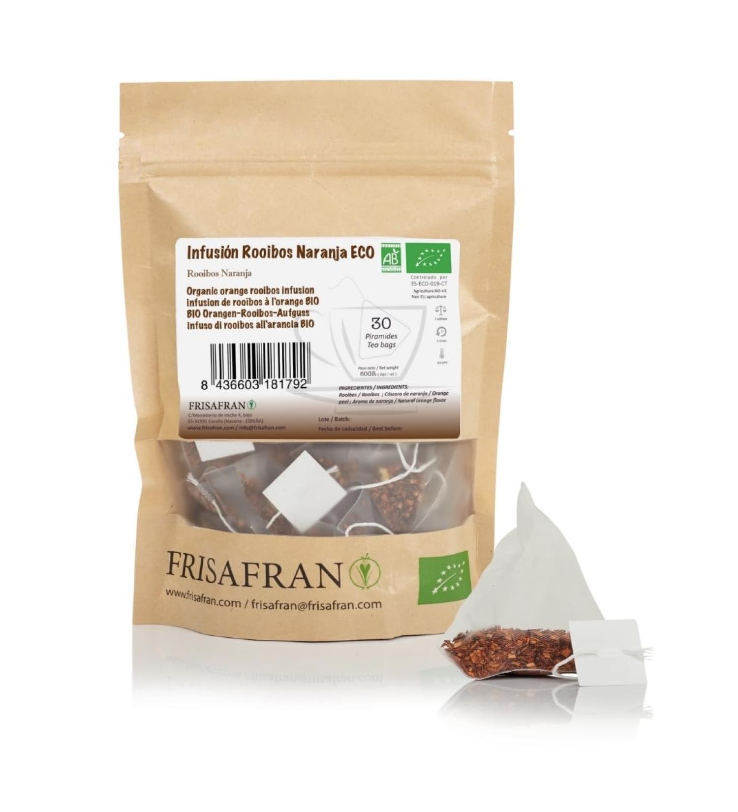  FRISAFRAN FRISAFRAN | Organic Orange Rooibos Pyramids Infusion 30 units | 60g | Relaxing | Digestive | Rooibos Tea | Unique Flavor | Mo - Buy Online on GoSupps.com