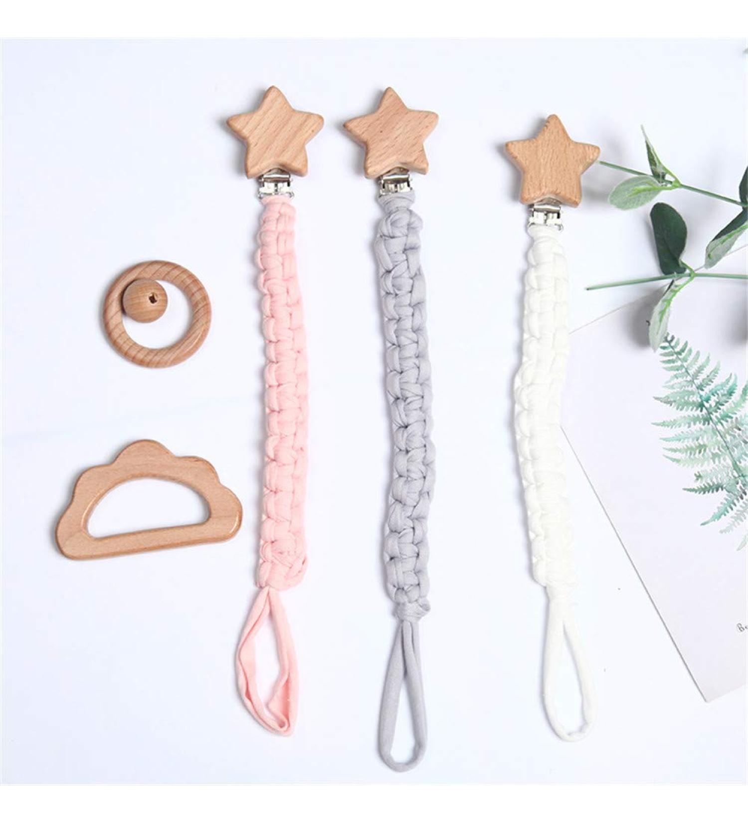 3-Piece Pacifier Chain Set - Unisex Baby Clips with Cotton Tape & Stainless Steel Clamps - Ideal for Teething & Comfort - Buy Online on GoSupps.com
