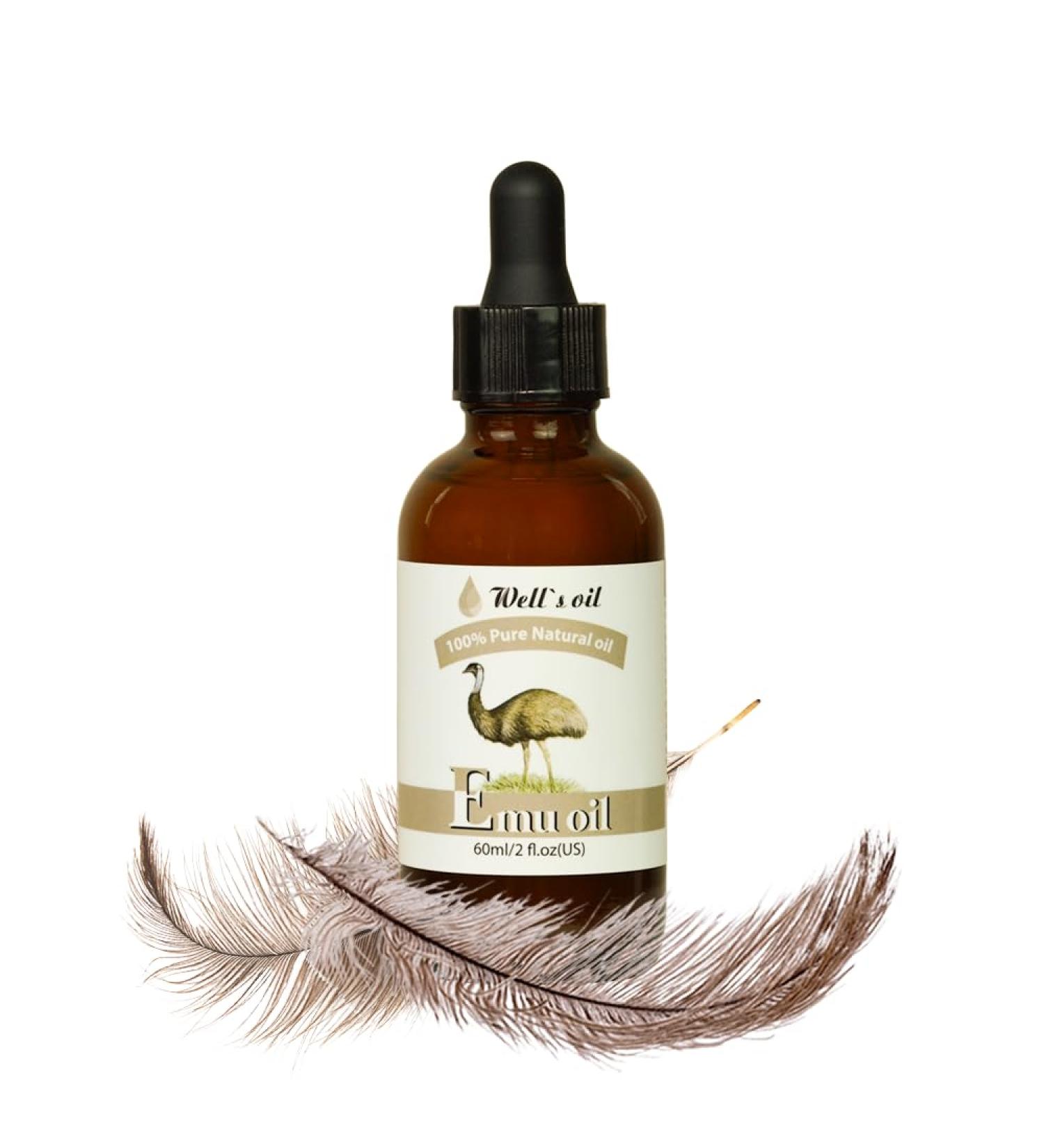 100% Pure Emu Oil - Moisturizing Conditioning & Nourishing for Skin & Hair Care | All-Natural Fatty Acids | Well's Oil (2 Fl Oz / 60 ml - Buy Online on GoSupps.com