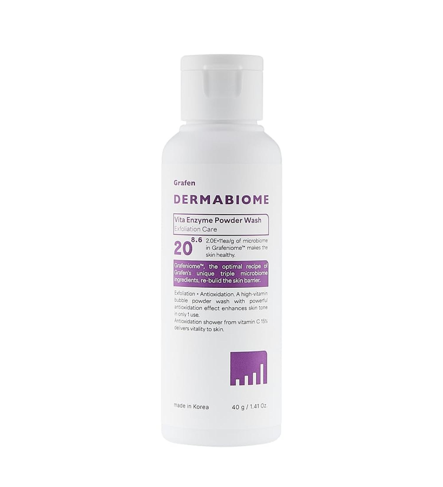 GRAFEN Vita Enzyme Powder Face Wash Dermabiome - Korean Powder Exfoliant for Face 15% Vitamin Included for Enhancing Skin Barrier Non-Irritating Face Wash with pH level 5.5 Bubble & Cream Texture