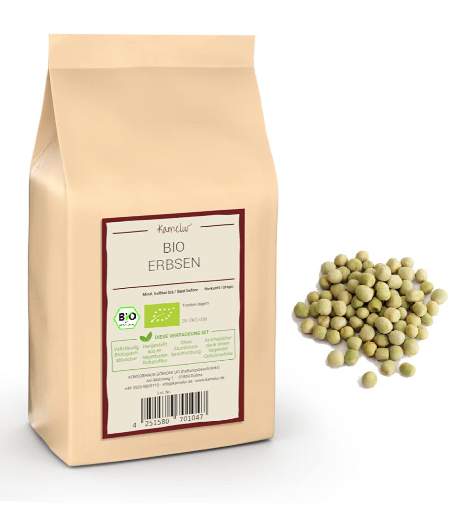 Buy Camelur Organic Green Peas 1kg Dried Additive-Free Legumes in Biodegradable Packaging - Buy Online on GoSupps.com