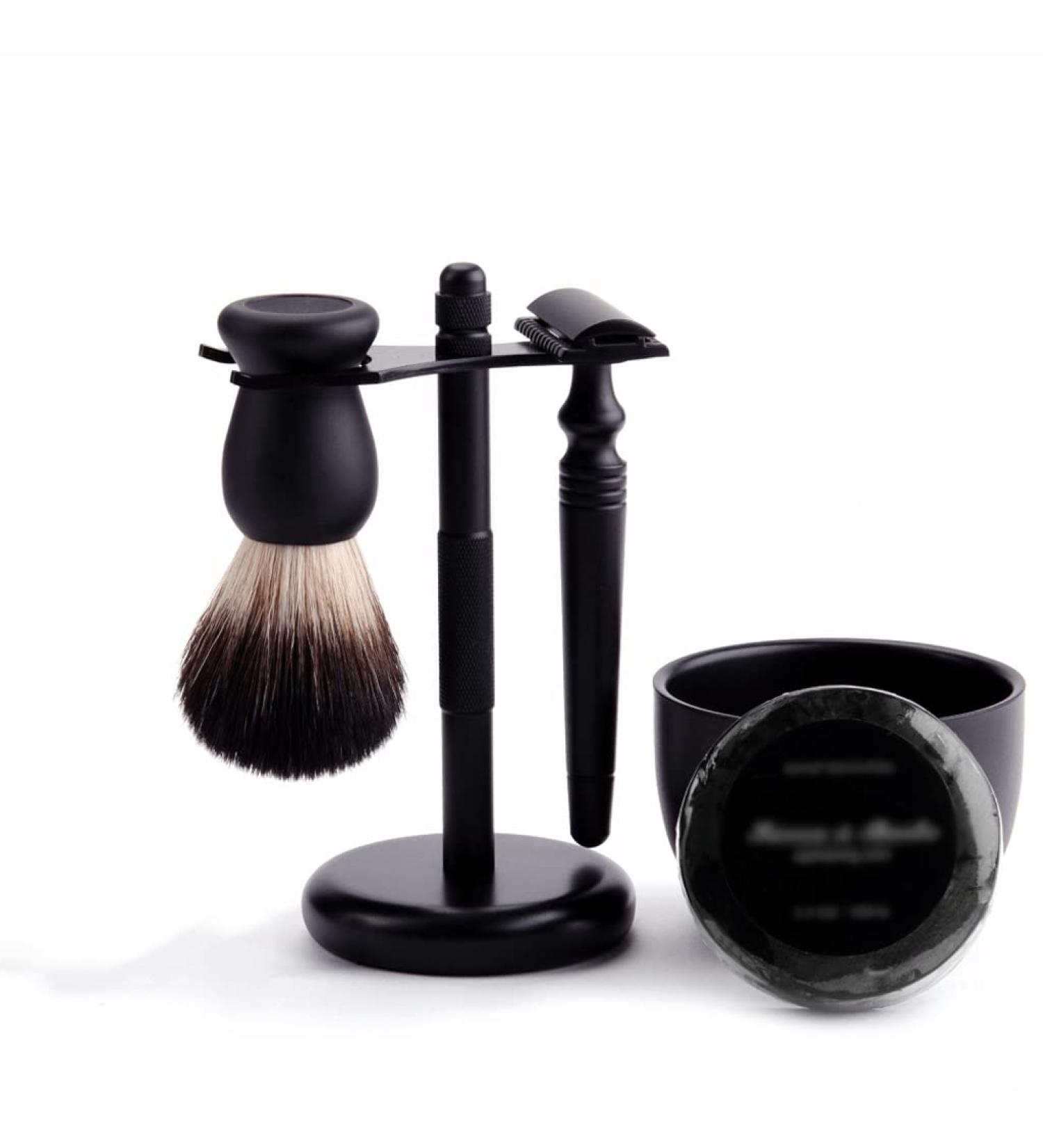 Classic 6-Piece Black Shaving Brush Holder Set for Men - Double-Sided Soap Shell & Metal Care Tools | Practical Razor Holder for Ultimate Grooming - Buy Online on GoSupps.com