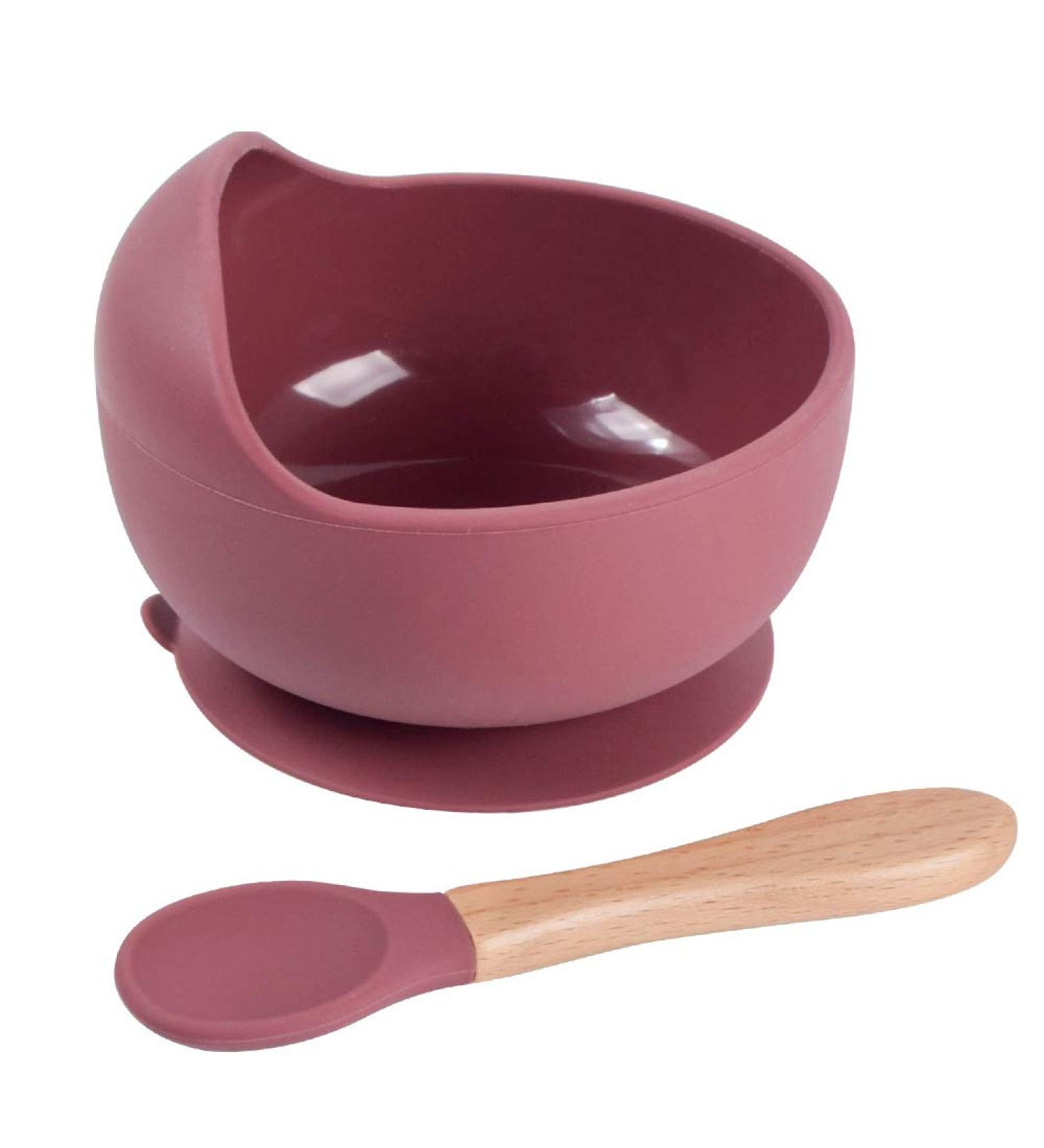 Suction Bowl & Bamboo Spoon Weaning Set | Food Grade Baby Feeding Bowls & Spoons | BPA Free Silicone Children Tableware - Buy Online on GoSupps.com