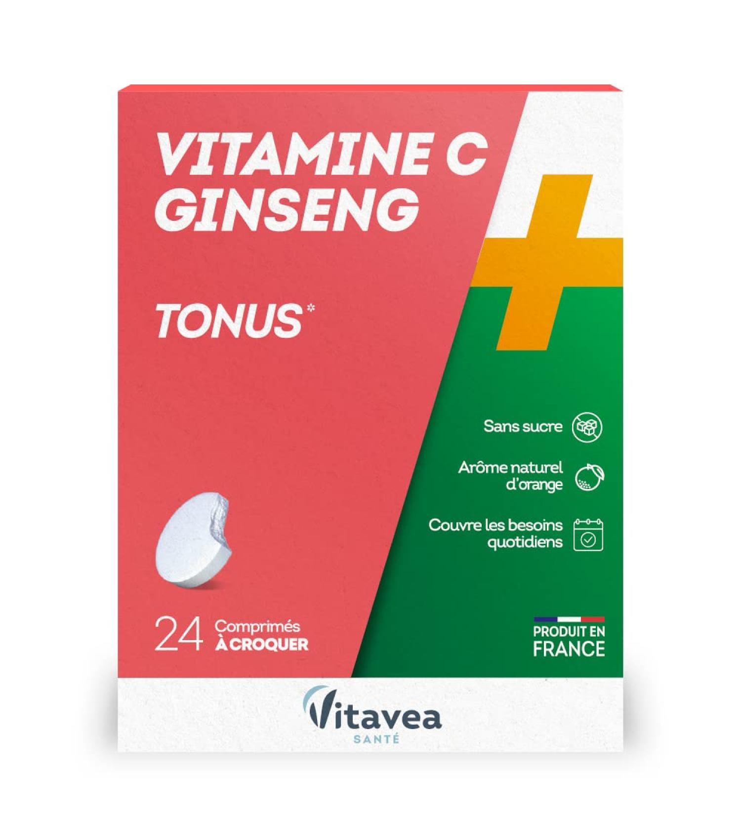 Vitavea - Vitamin C Ginseng - Tonus dietary supplement - Made in France - 24 chewable tablets