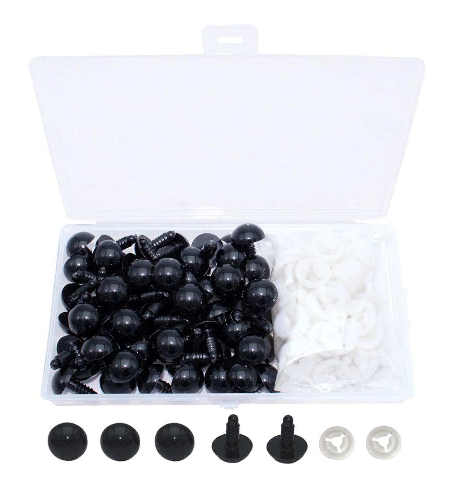 50pcs 15mm Black Plastic Safety Eyes with Washers for Dolls, Puppets, Plush Animals - DIY Craft Supplies - Buy Online on GoSupps.com