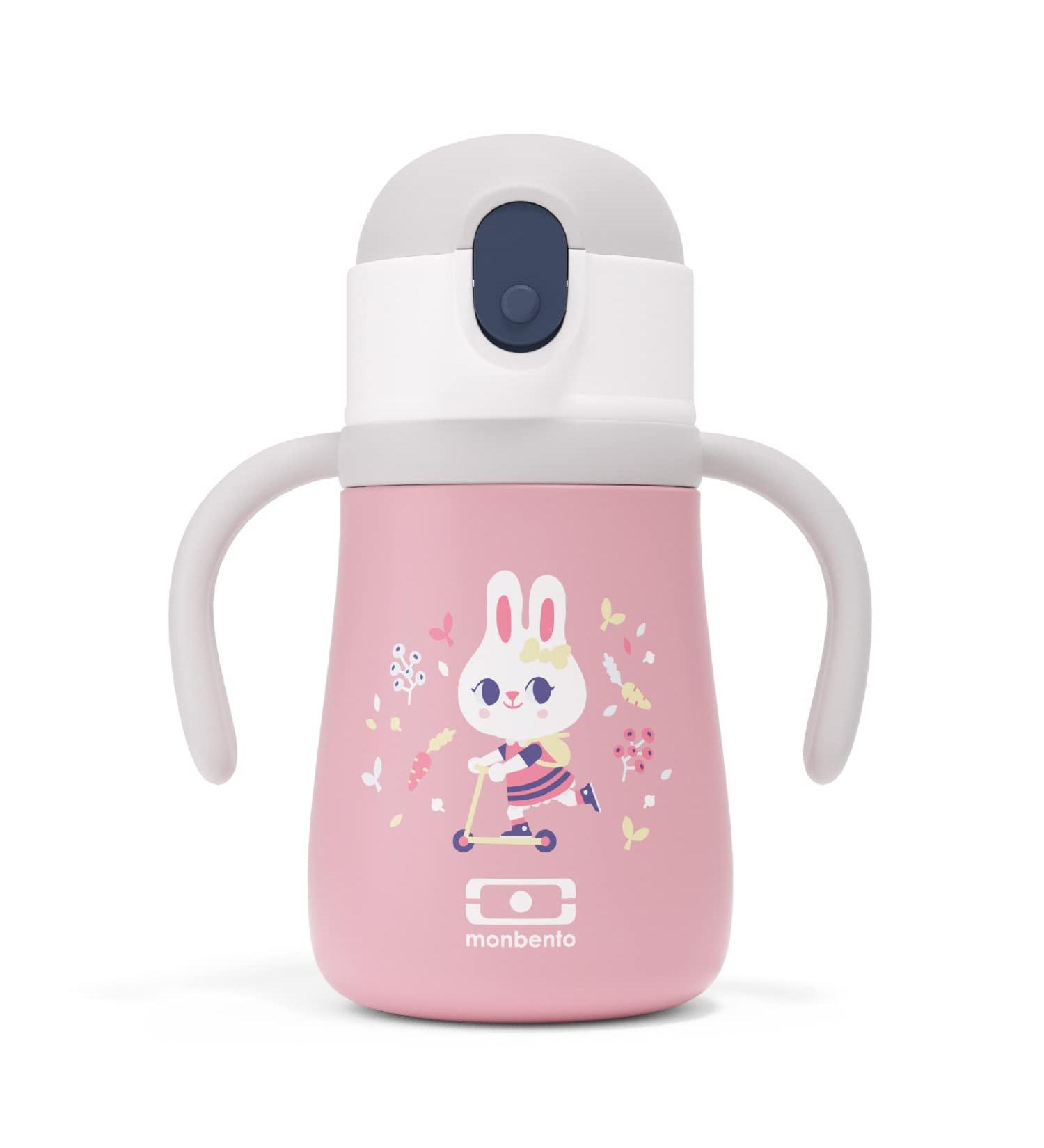 Monbento Kids Insulated Water Bottle 12oz - Leakproof with Straw - Hot/Cold 12 Hours - BPA Free - Pink Bunny - Buy Online on GoSupps.com