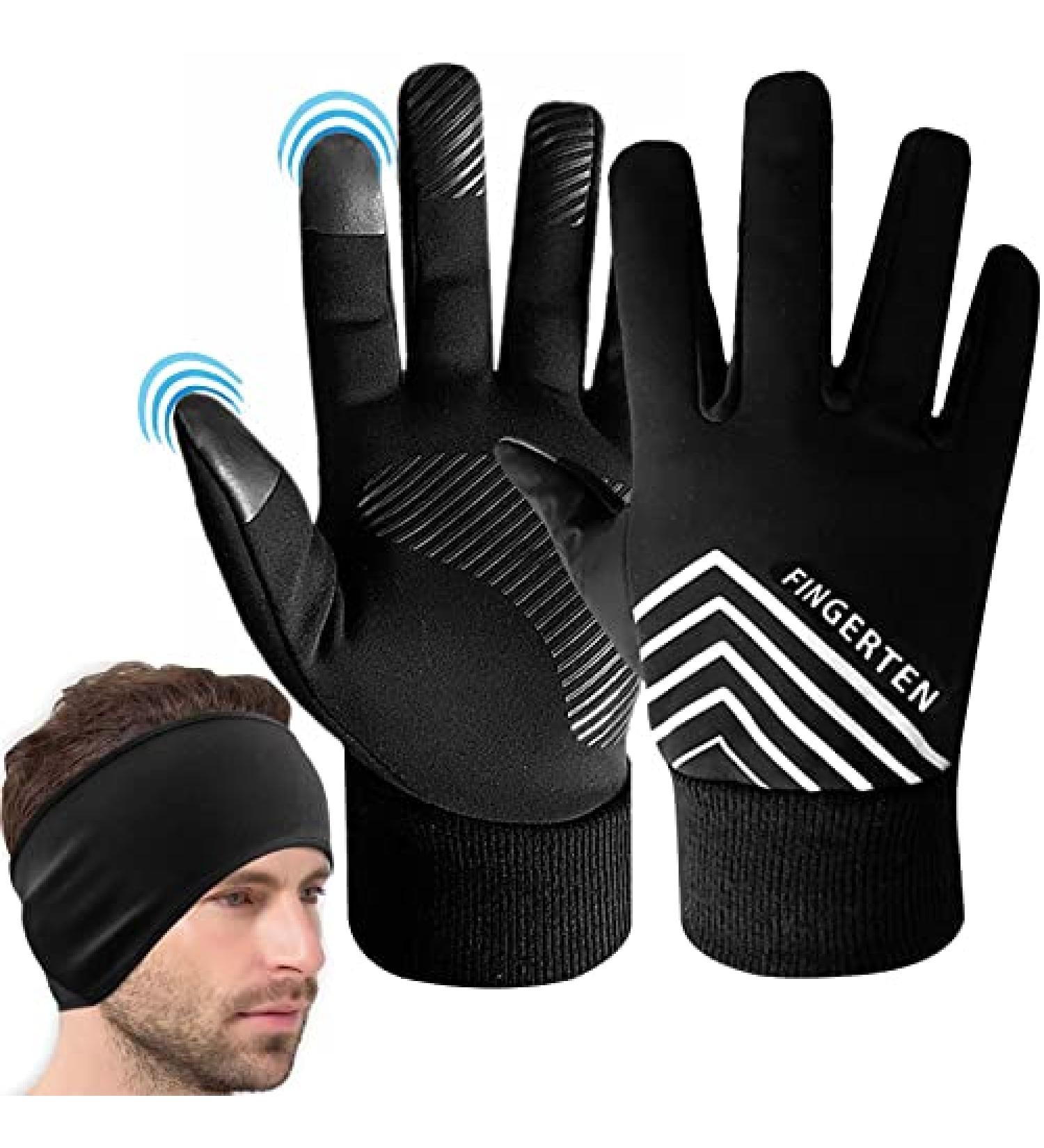 Winter Touch Screen Gloves for Men and Women - Running, Cycling, Warm and Free Earband Pack - Black Large - Buy Online on GoSupps.com