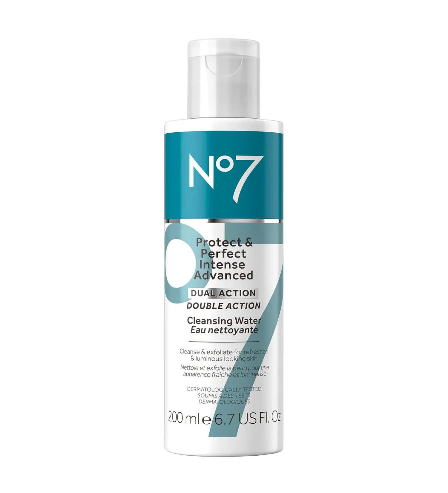 No7 Protect & Perfect Intense Advanced Cleansing Water - 2-in-1 Makeup Remover & Facial Cleanser - Natural AHA Exfoliant for Brighter, Hydrated Skin (6.7oz) - Buy Online on GoSupps.com