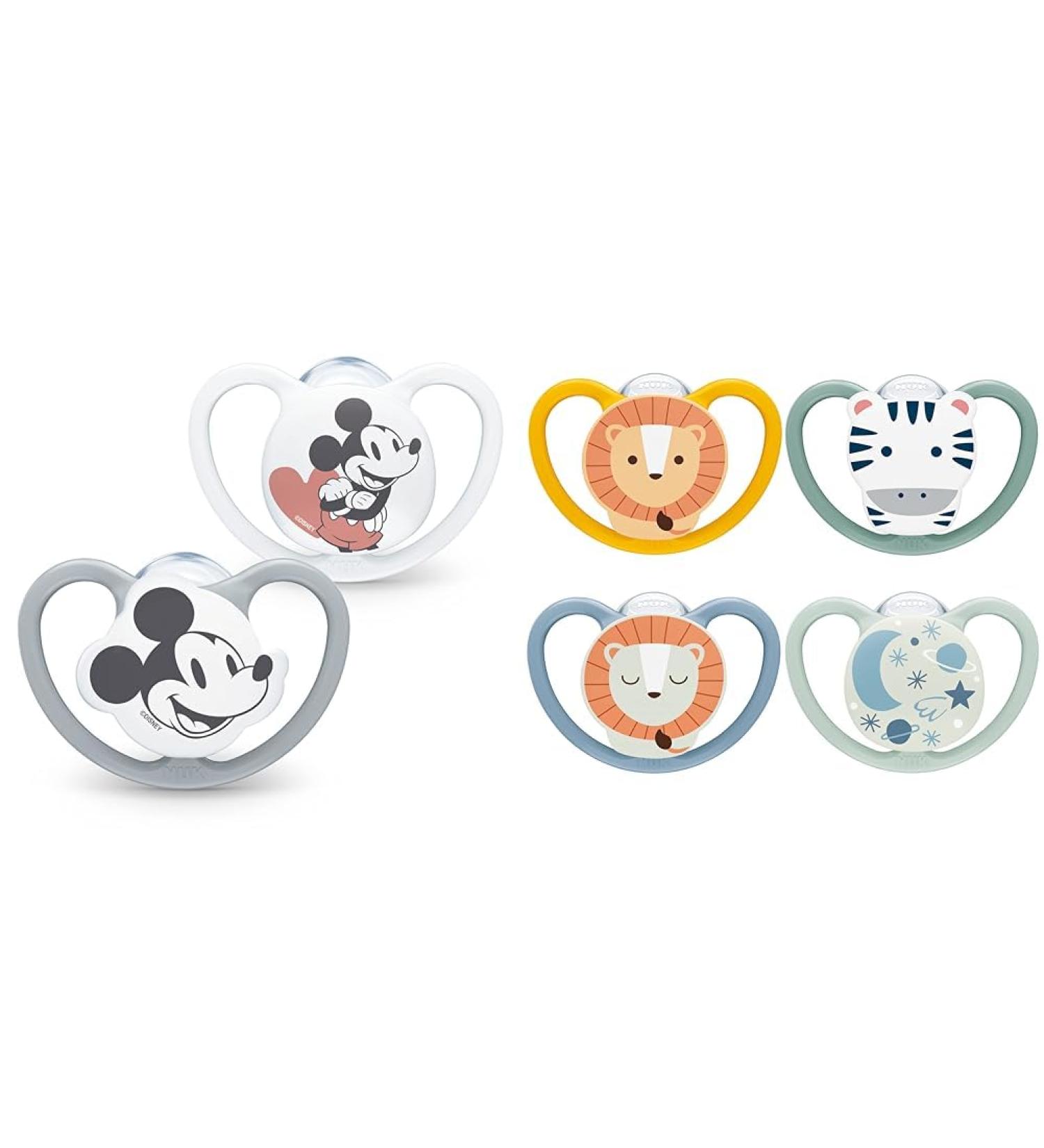 Nuk Space Pacifiers for 6-18 Months | BPA-Free Silicone | Disney Mickey Mouse | Gray & White | 2-Pack with Space Day & Night Casing | International Shipping - Buy Online on GoSupps.com
