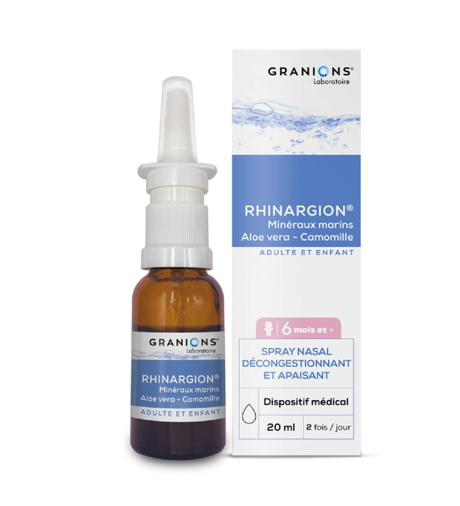 Rhinargion Nasal Spray - Decongestant & Soothing Relief - 20ml - Granions - Minerals Chamomile & Aloe Vera - Safe for 6 Months+ - French Brand - Shop Internationally - Buy Online on GoSupps.com