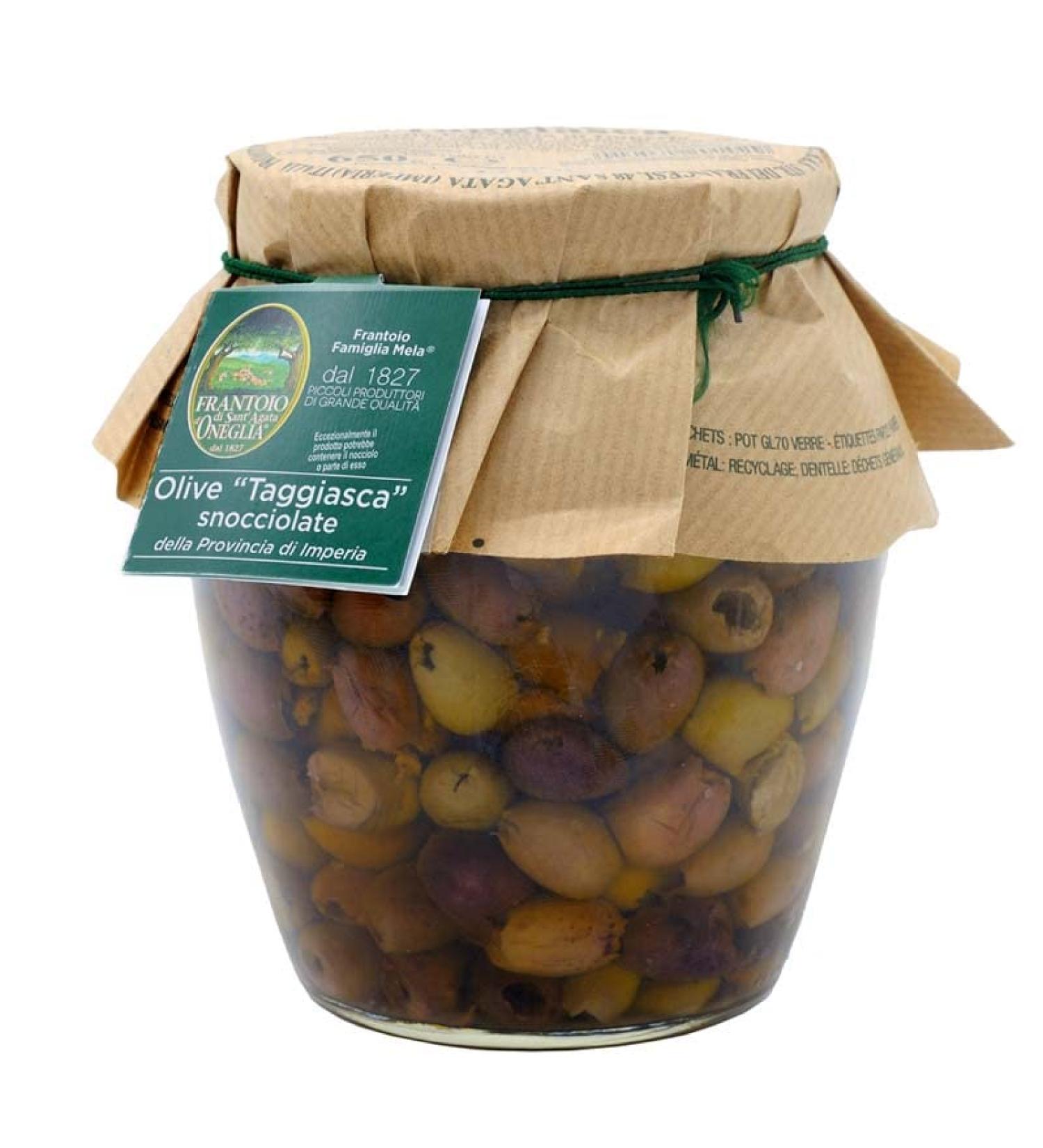 Pitted Ligurian Taggiasca olives in extra virgin olive oil 480 gr
