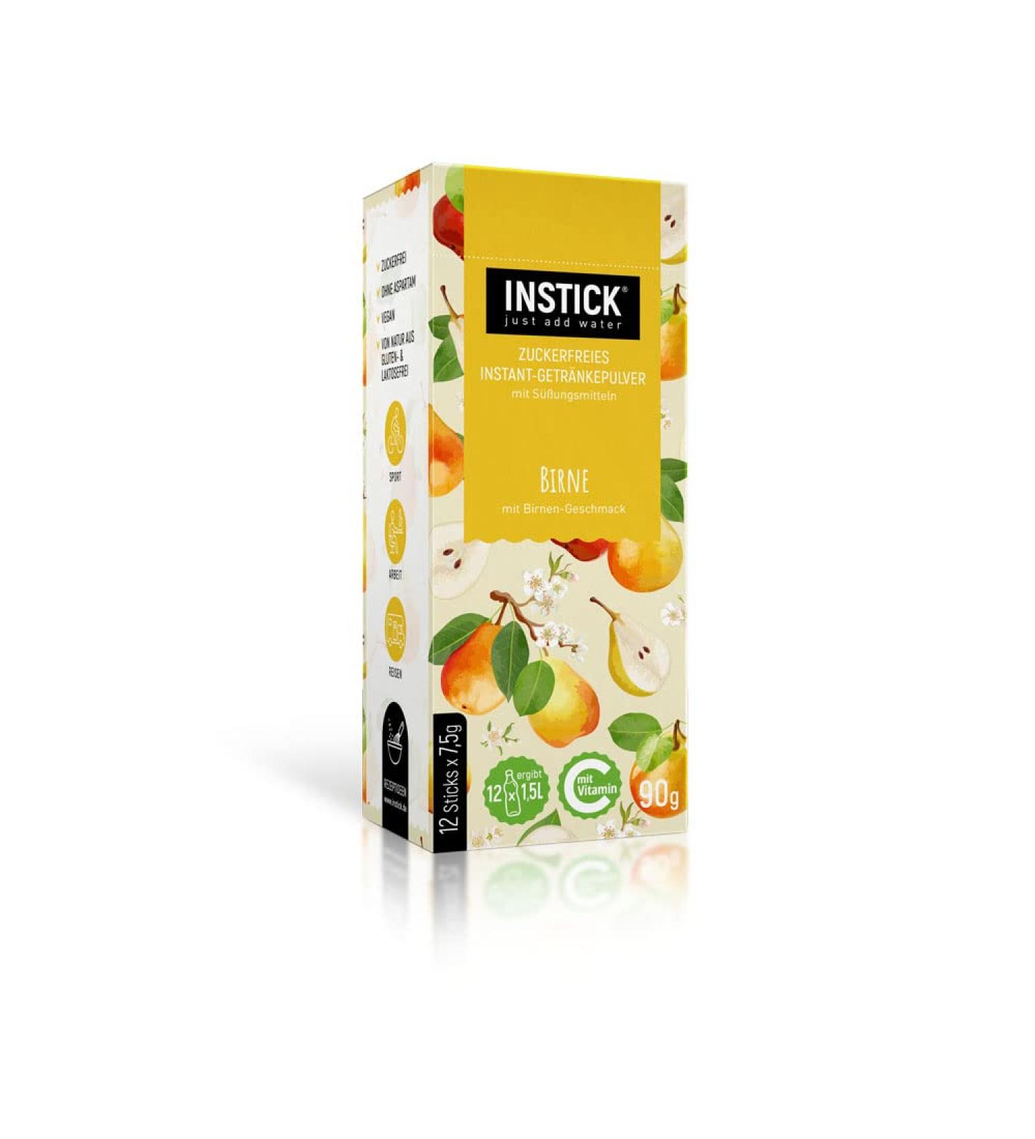 Intick Sugar-Free Instant Drink - Pear Flavor | 12 x 1.5L Pack | Vegan Low Calorie Vitamin C Beverage Powder - Buy Online on GoSupps.com