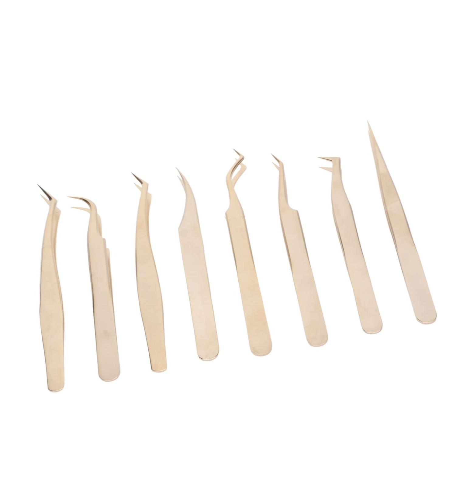 Buy Eyeline Tweezers Set - Stainless Steel Eyelash Extension Tweezers (8PC) for Professional 3D Volume Extensions - Perfect for False Lashes - International Shipping Available - Buy Online on GoSupps.com