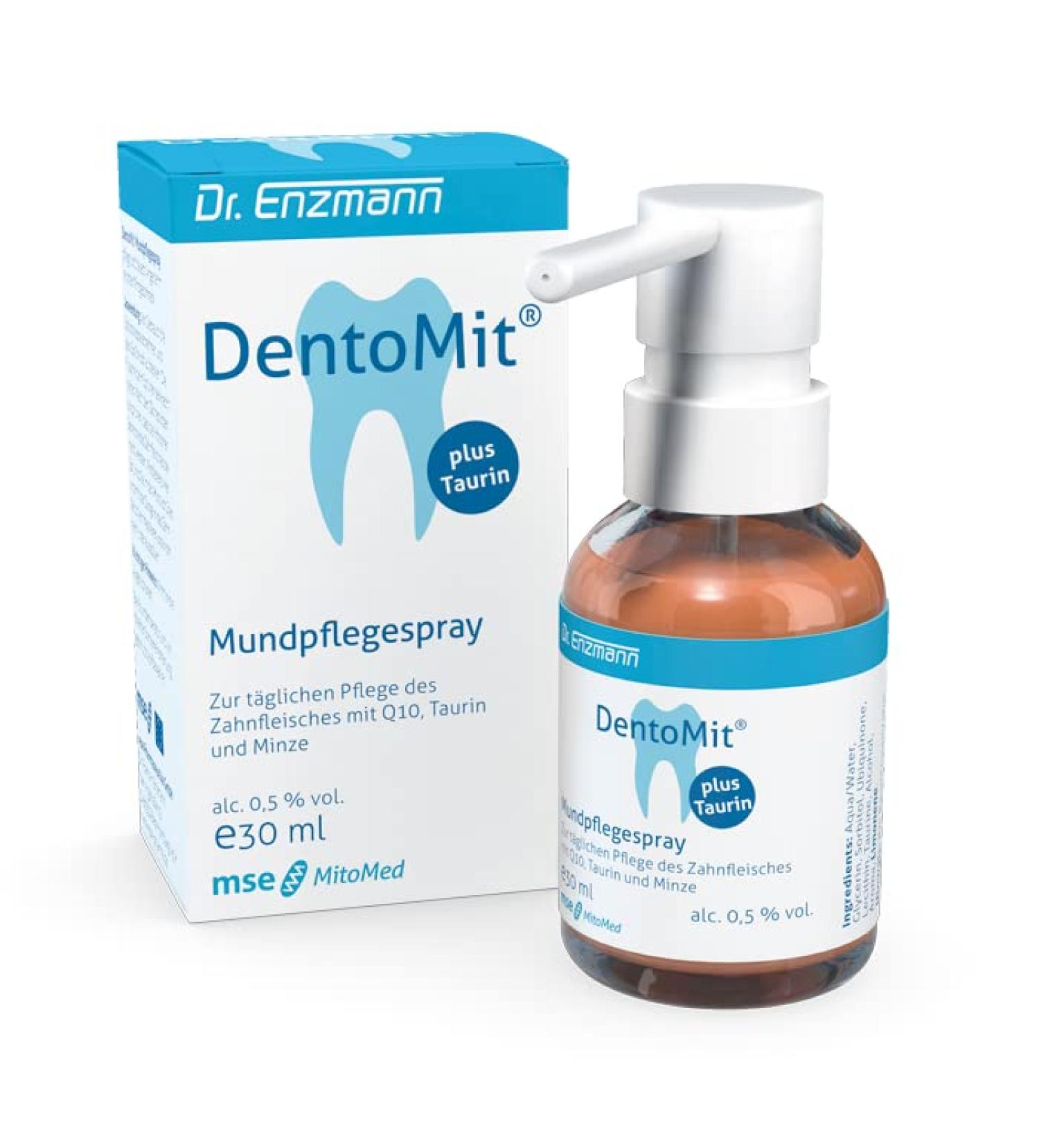 Dentomit Mouth Care Spray 30ml - Vegan Dental Care Oral Hygiene & Bad Breath Solution with Coenzyme Q10 Taurine & Mint Oil - Buy Online on GoSupps.com