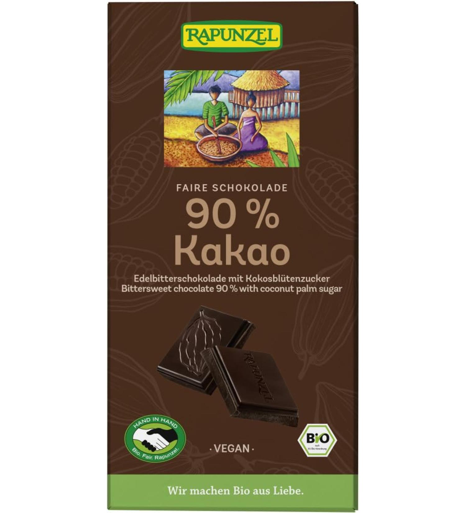 Rapunzel Rapunzel Organic Bitter Chocolate 90% Cocoa with Coconut Blossom Sugar (2 x 80 g)