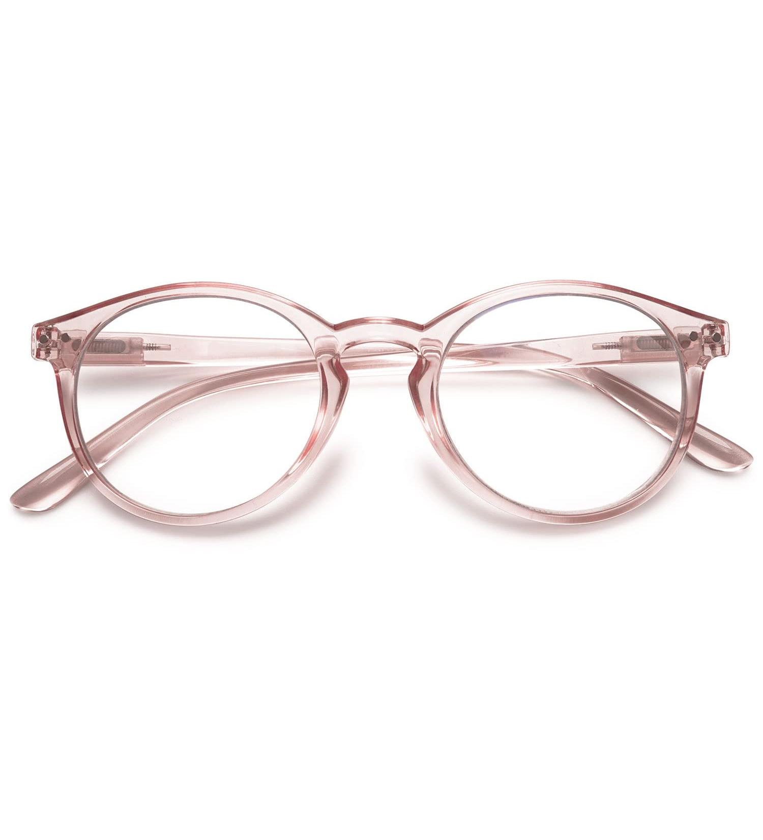 Koosufa Round Anti-Blue Light Reading Glasses for Men & Women | Spring Hinge | Various Strengths | Stylish Transparent Pink - Buy Online on GoSupps.com