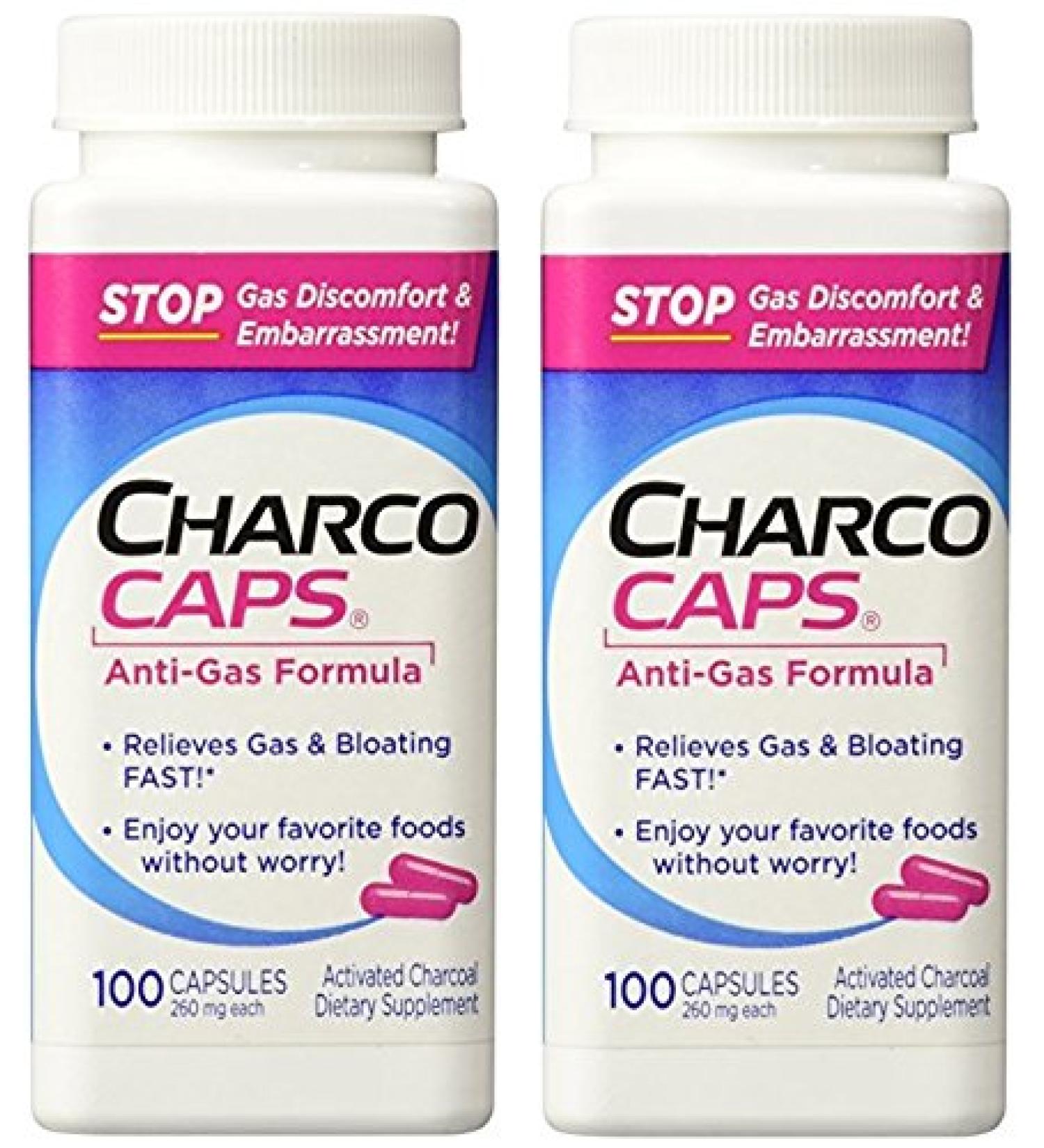 CharcoCaps Anti-Gas Formula Capsules, 100 Count (Pack of 2)