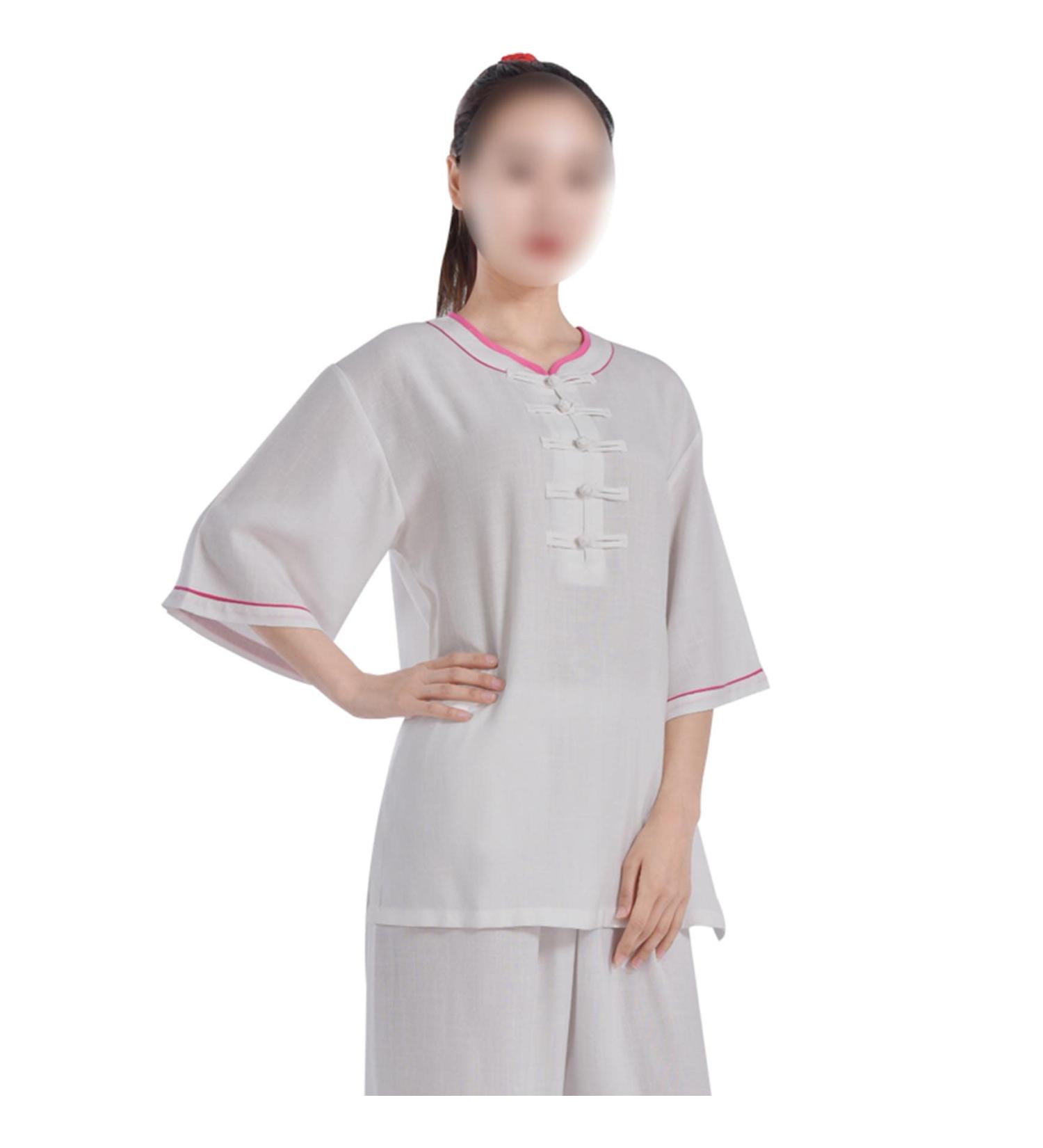 Women's Short Sleeve Tai Chi Uniform | Chinese Traditional Kung Fu Clothing | Cotton Linen Yoga Suit | White-Large - Buy Online on GoSupps.com