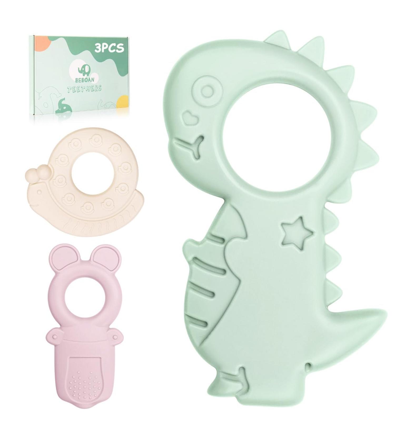 Beboan Silicone Bite Ring - 3 Cute Animal Teething Aids | BPA-Free Baby Biting Toys for Girls 3 Months+ - Buy Online on GoSupps.com