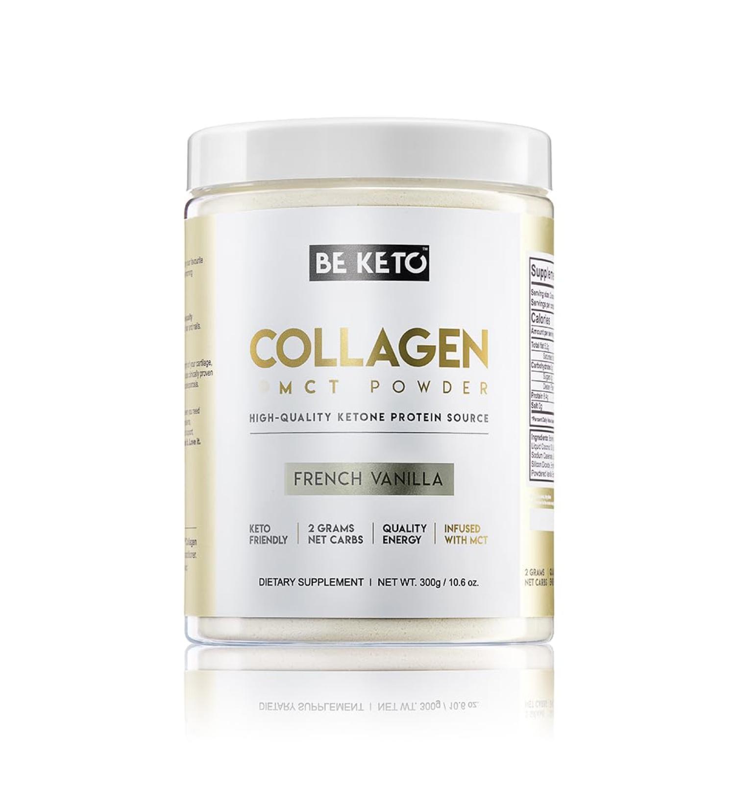 Be Keto Keto Collagen + MCT Oil French Vanilla 300g Ketogenic and PaleoFriendly Hydrolyzed GrassFed Beef Collagen - Buy Online on GoSupps.com
