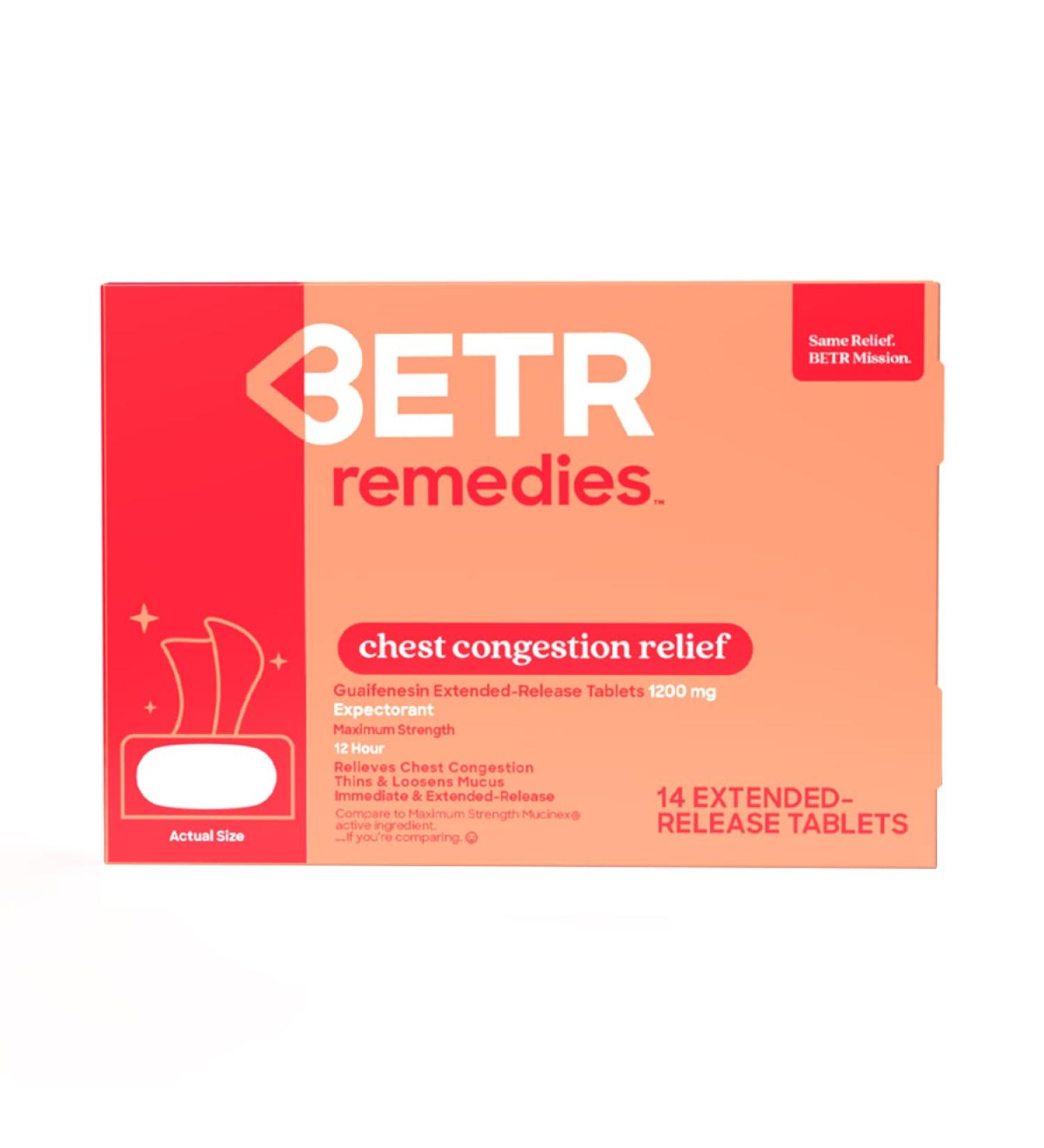 BETR REMEDIES Chest Congestion Relief - Max Strength 1200 MG Guaifenesin Expectorant - Immediate & Extended Release for Mucus Relief - 14 Caplets - Buy Online on GoSupps.com