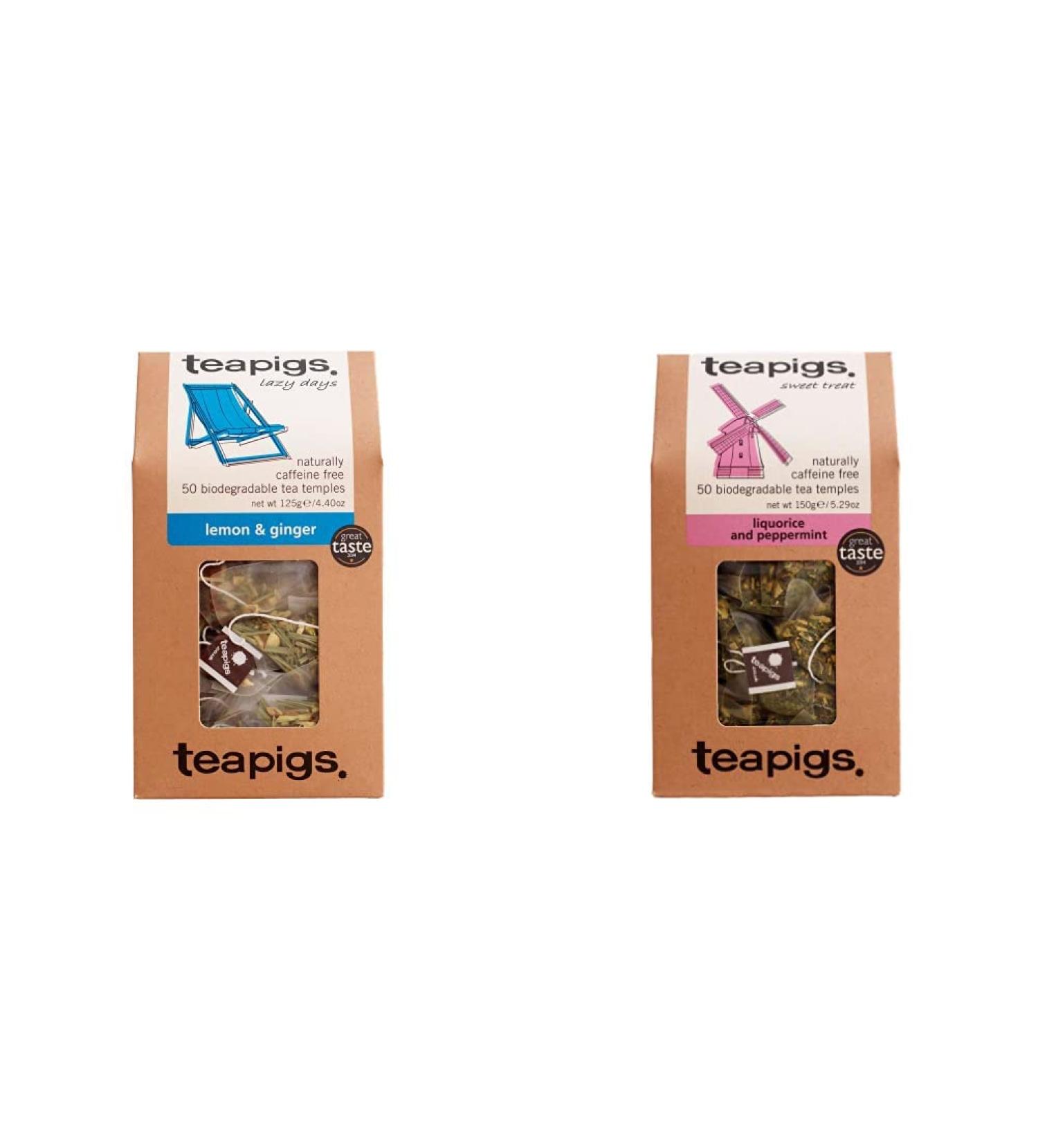 Teapigs Lemon and Ginger Tea Bags Made With Whole Leaves (1 Pack of 50 Tea Bags) & Teapigs Liquorice and Peppermint Tea Made With Whole Flowers (1 Pack of 50 Tea Bags) + Peppermint Tea 125 g (Pack of 1) - Buy Online on GoSupps.com