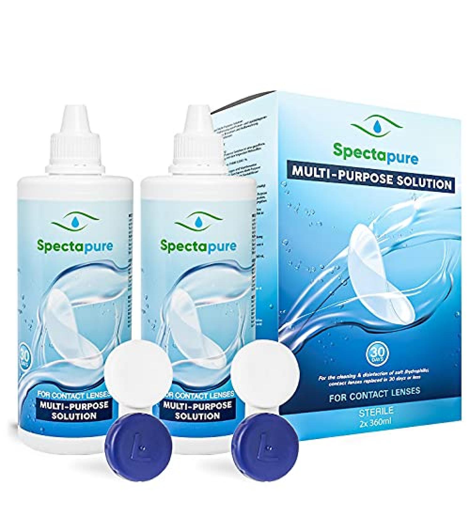 Spectapure Contact Lens Solution 12 Fl. Oz Bottle (Pack of 2) - Triple Action Cleaner Liquid for Soft and Silicone Hydrogel Lenses - Buy Online on GoSupps.com