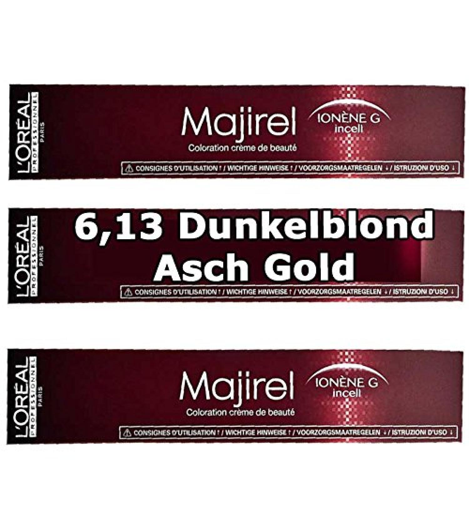 L'Or al 3 x LOr al Majirel 613 Dark Blonde Ash Golden Cream Hair Color 50ml