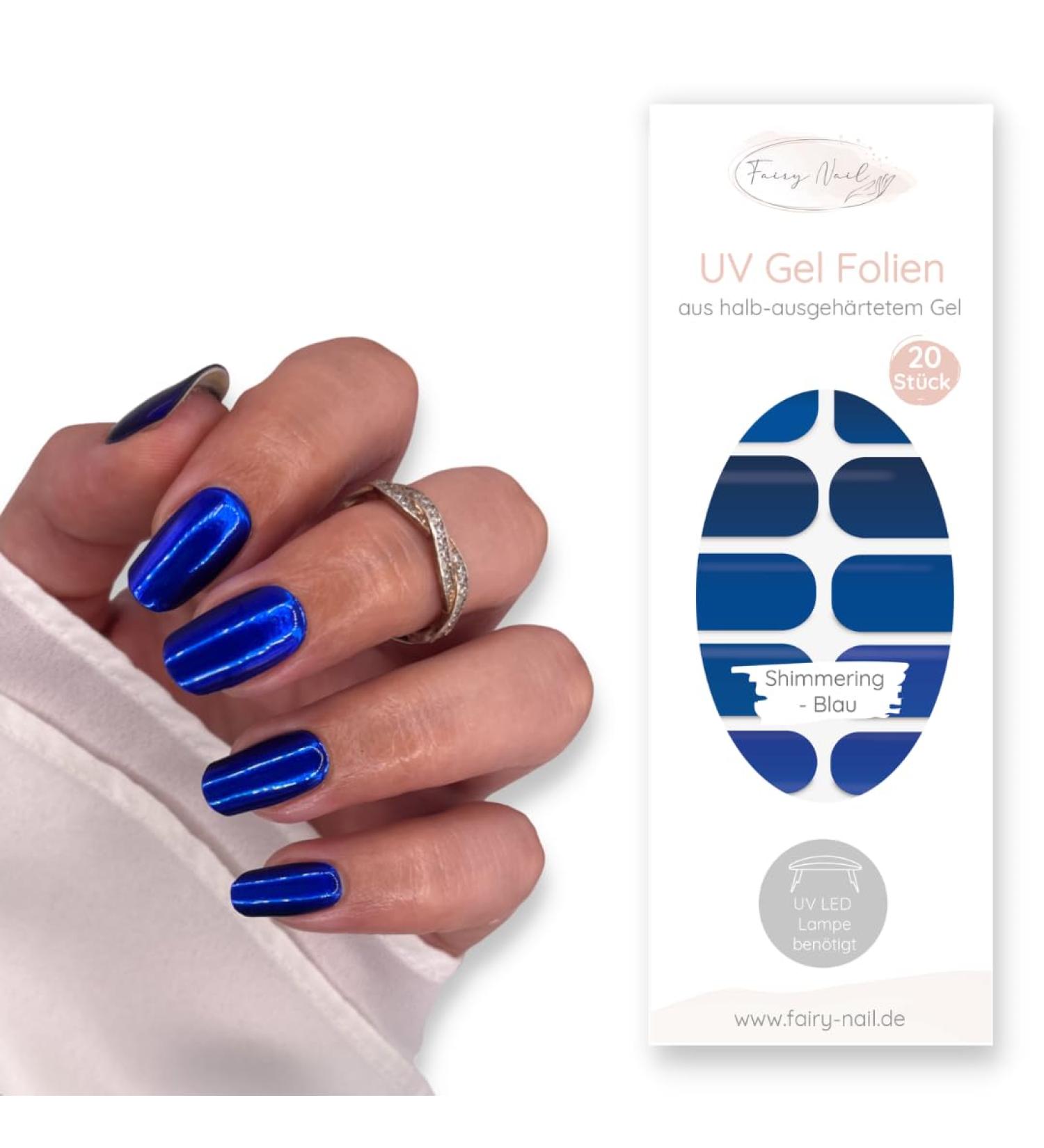 Buy Fairy Nail UV Foils - Self-Adhesive Gel Nail Wraps (20 Pieces) - Shimmering Blue Polish Strips for Perfect Nails - Buy Online on GoSupps.com