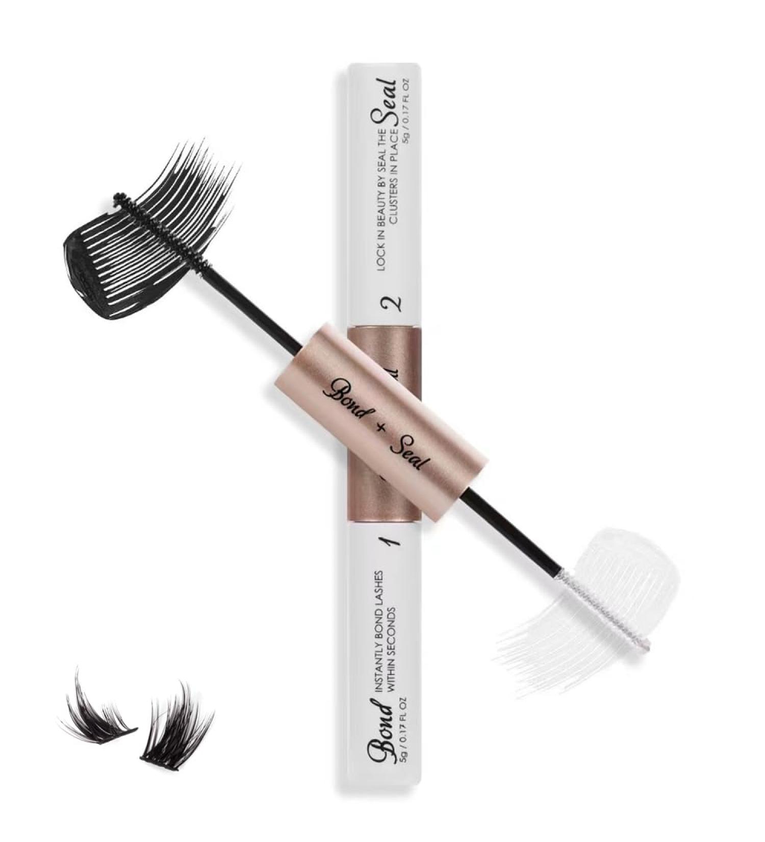 Lash Bond & Seal Cluster Lashes Glue | Strong Hold Waterproof Adhesive for DIY Eyelash Extensions | 72-Hour Long Lasting | Black Bond & Clear Seal (2-in-1) - Buy Online on GoSupps.com