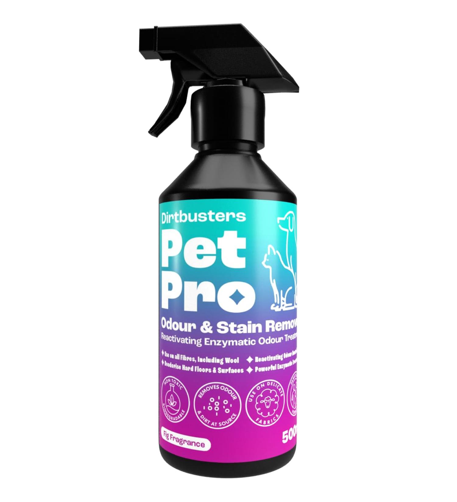 Dirtbusters Pet Pro Stain & Odour Eliminator Spray - Enzyme Cleaner for Dog & Cat Urine on Carpet, Fabric & Upholstery - Fig Scent (500ml) - Buy Online on GoSupps.com