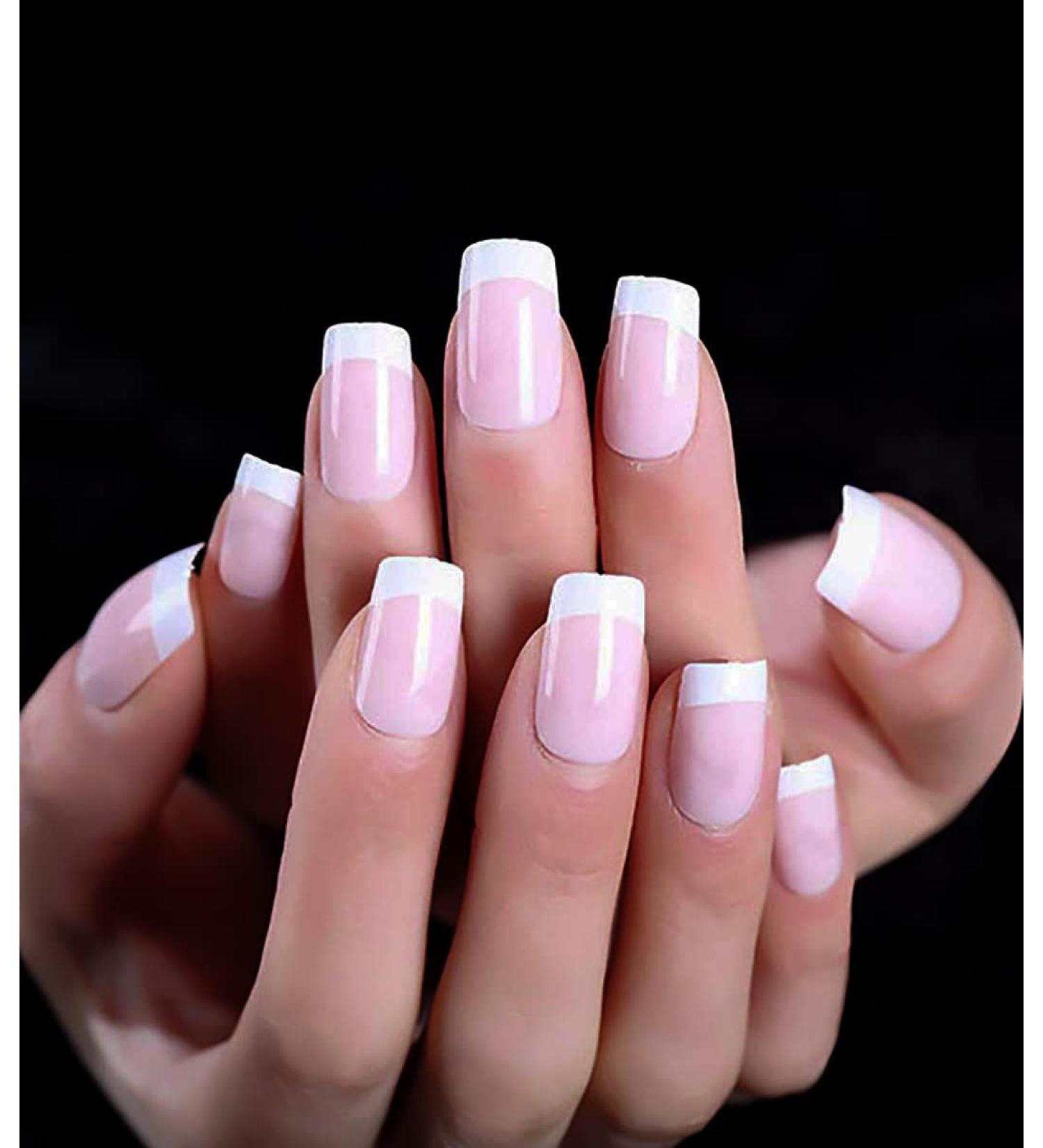 Sethexy Medium French False Fingernails - Nude Pink Acrylic Press-On Nail Tips for Women & Girls - Complete Cover - Buy Online on GoSupps.com