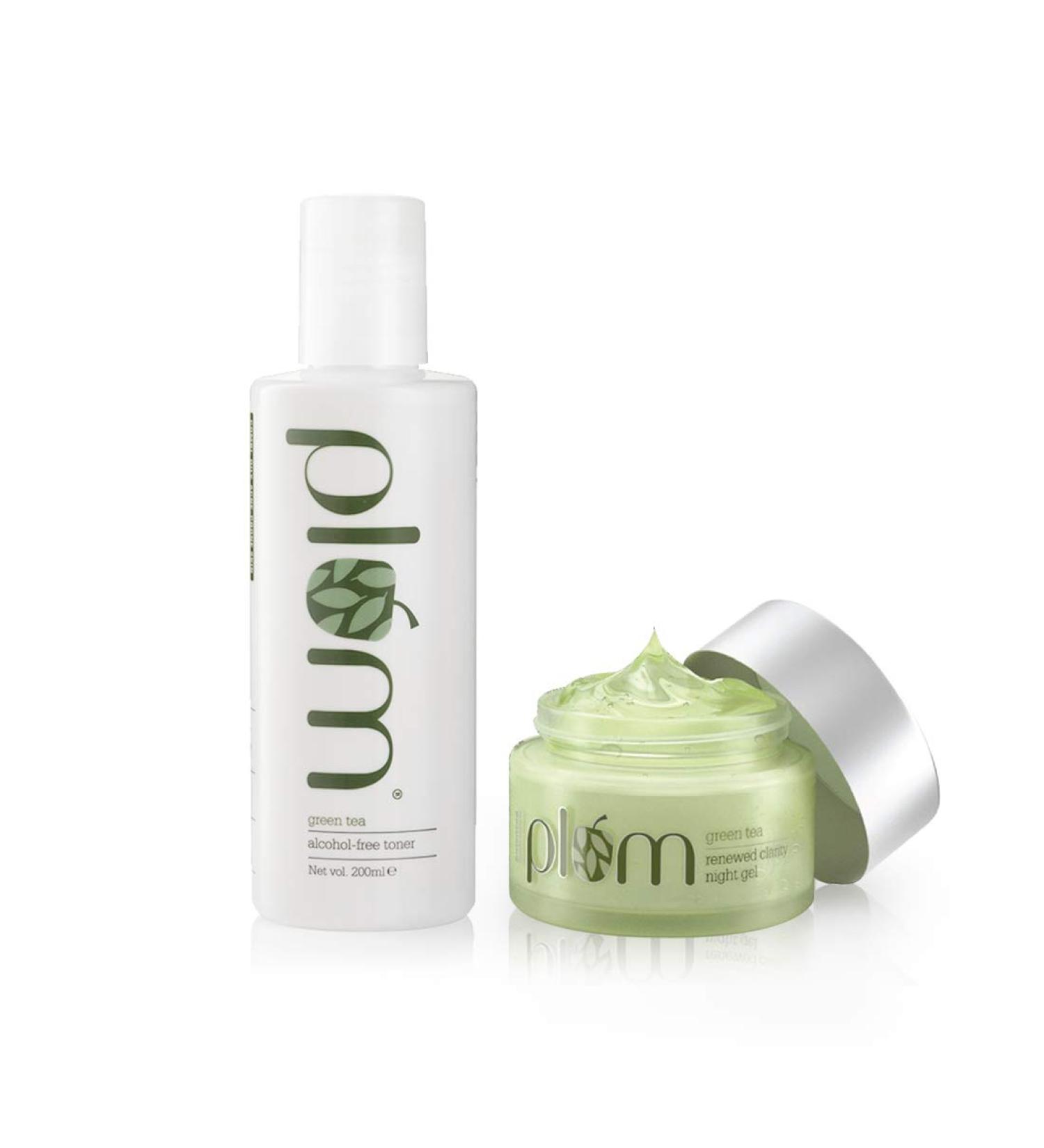  Plum Plum Green Tea Night Toning and Renewing Clarity Gel 250 ml (pack of 2) for oily and acne-prone skin vegan skincare - Buy Online on GoSupps.com