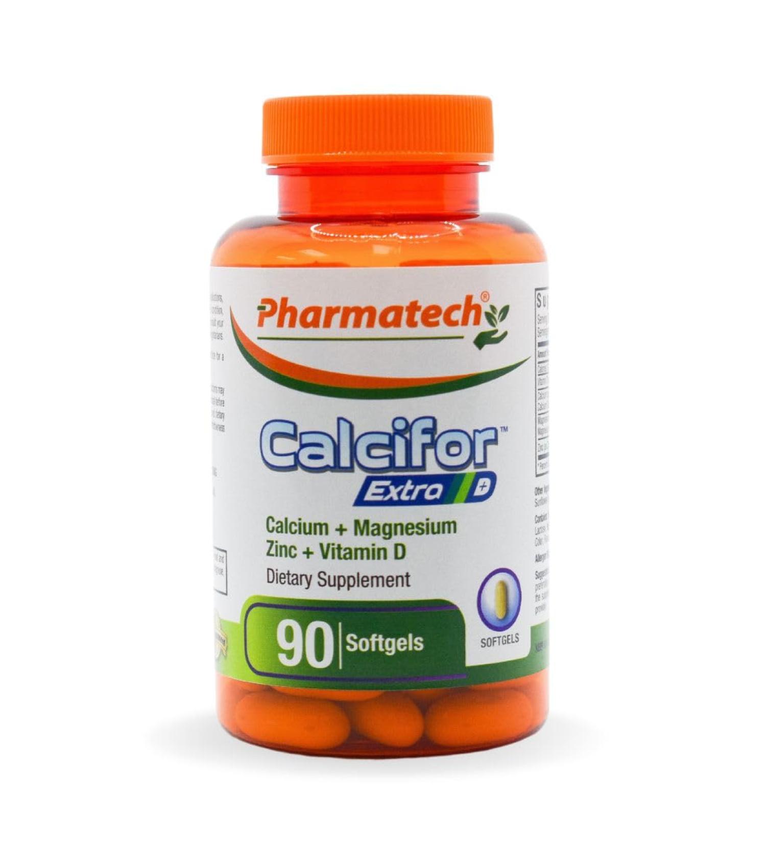 Calcium Magnesium Zinc Plus Vitamin D3 Bone and Teeth Health Supplement Women Immune System Gluten Free Sugar Free 90 Softgels Calcifor Extra by Pharmatech  - Buy Online on GoSupps.com