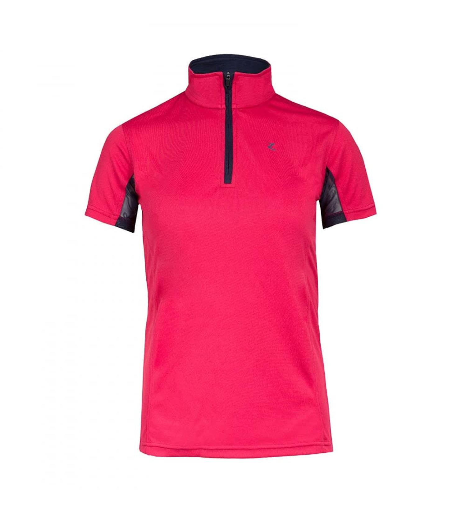 Horze Kids' Short Sleeved Equestrian Sun Shirt - Pink/Peacoat Dark Blue - XL (EU 158-164) | Moisture-Wicking, UV Protection, Mesh Under-Sleeves - Buy Online on GoSupps.com